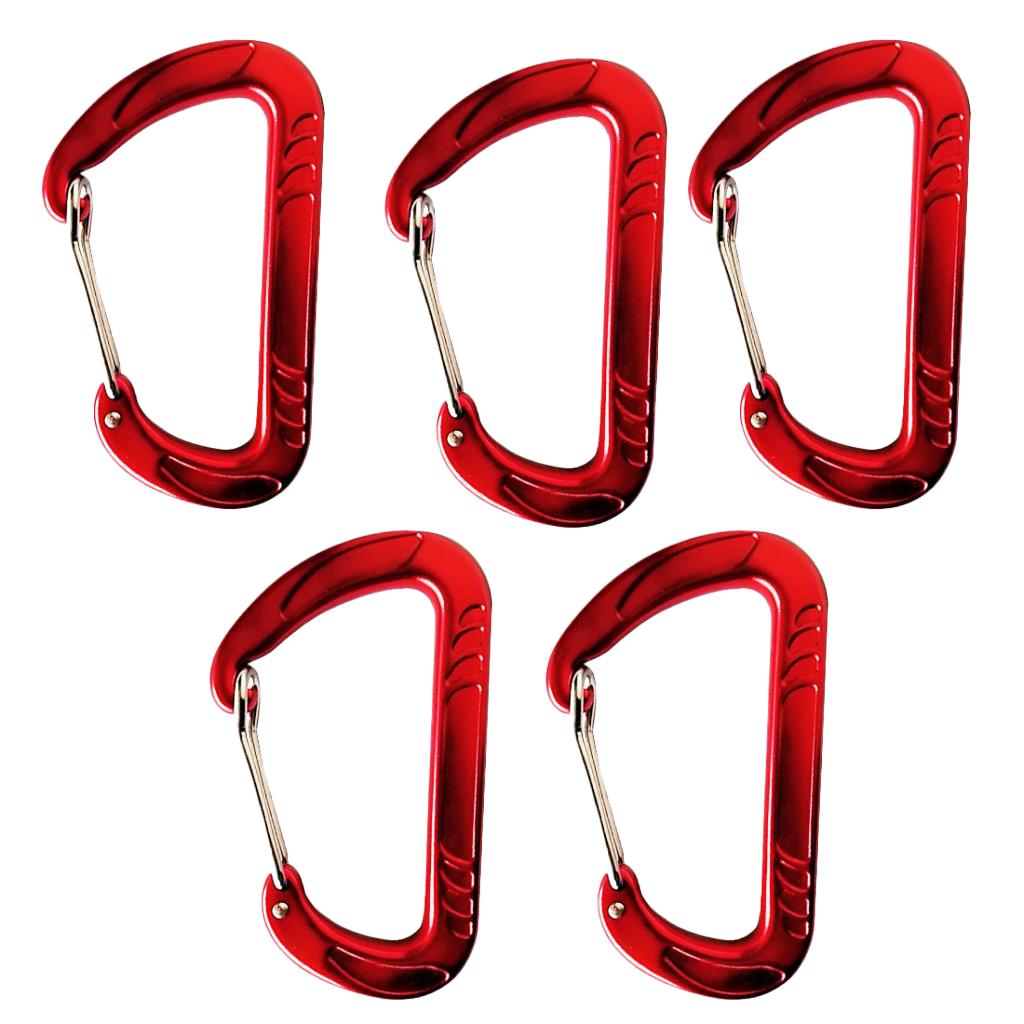 5 Pieces 12KN Wiregate Climbing Carabiner Clip Keychain Hammock Hook red