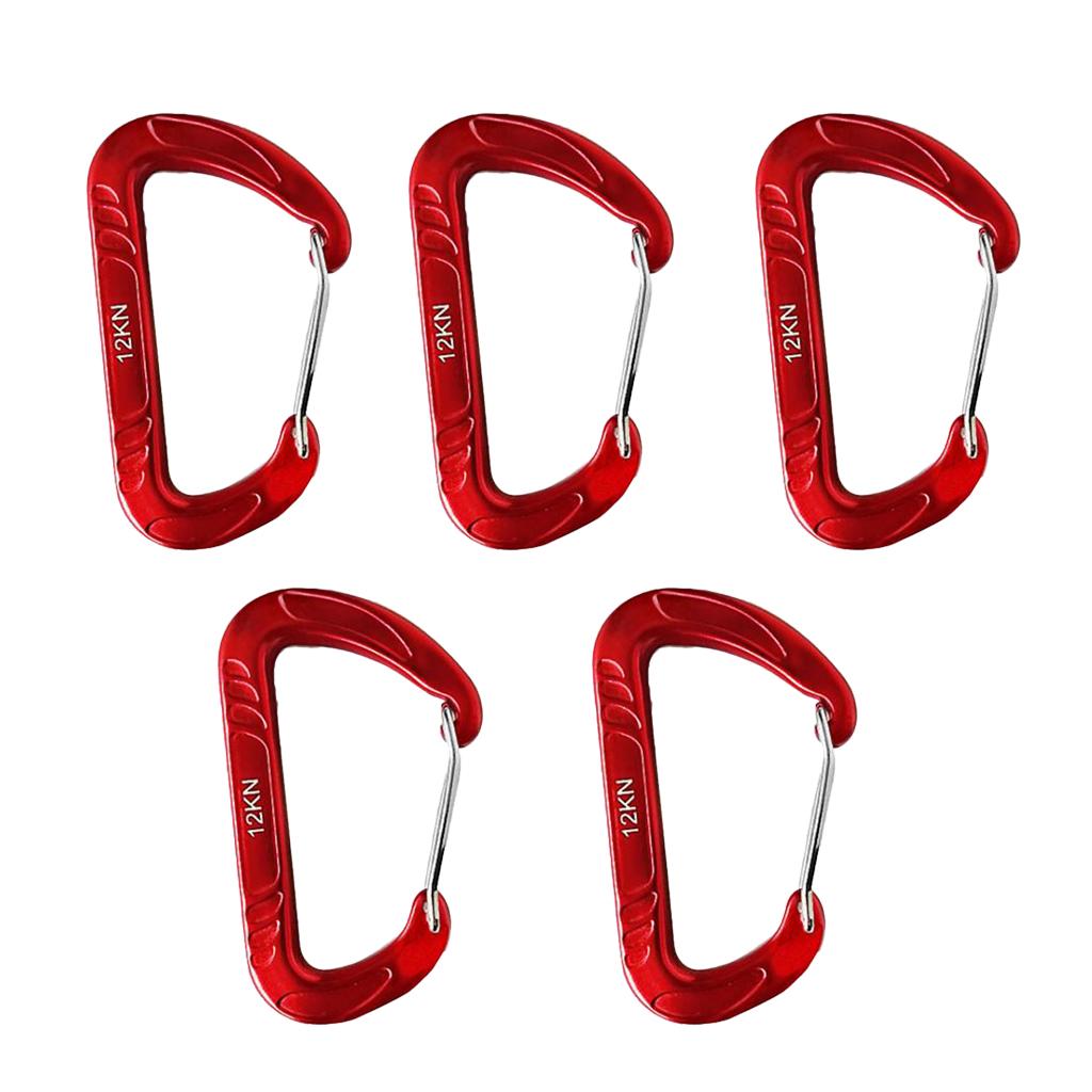 5 Pieces 12KN Wiregate Climbing Carabiner Clip Keychain Hammock Hook red