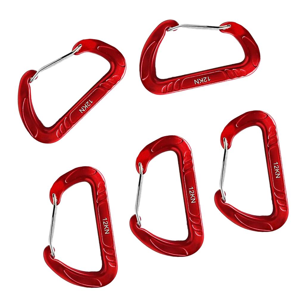 5 Pieces 12KN Wiregate Climbing Carabiner Clip Keychain Hammock Hook red