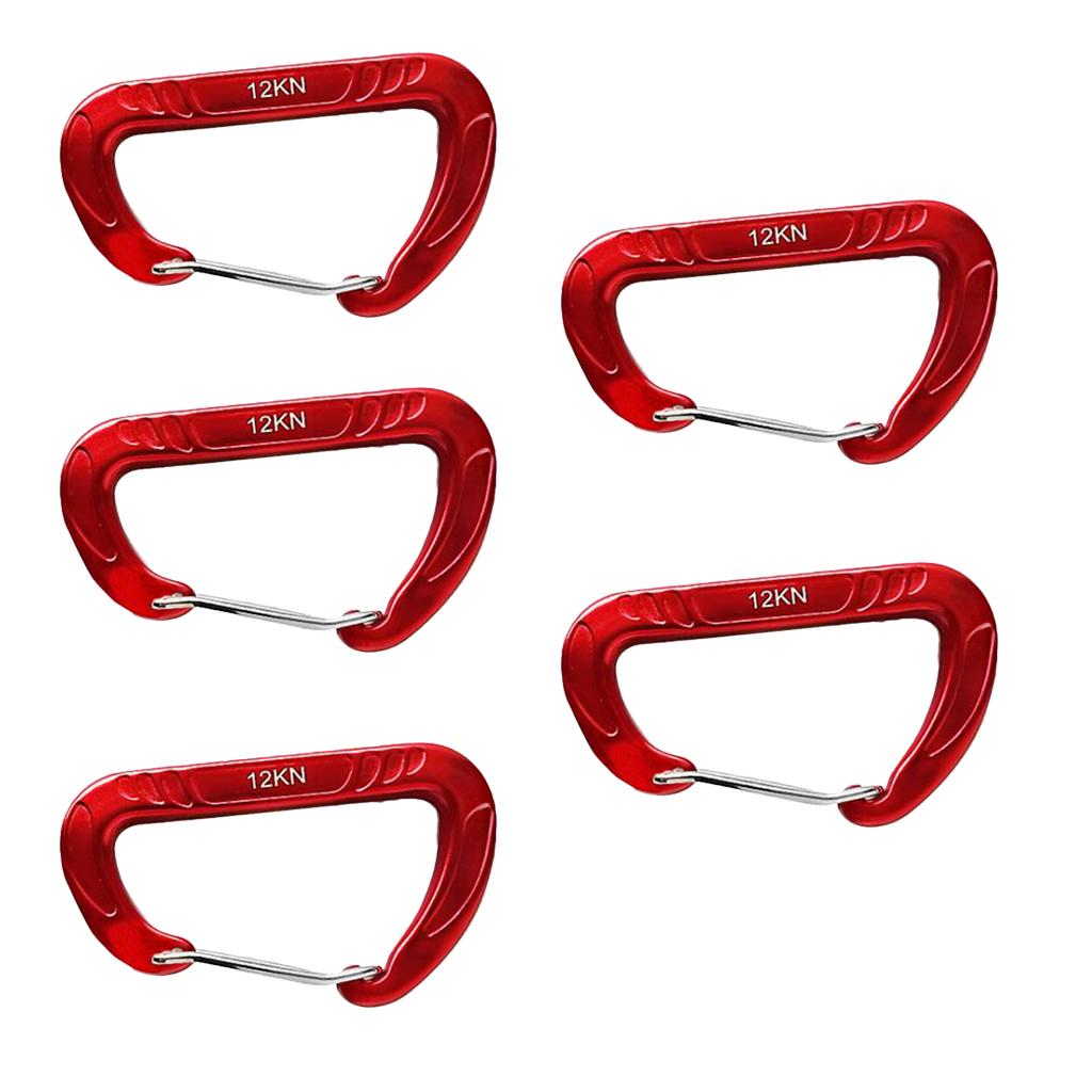 5 Pieces 12KN Wiregate Climbing Carabiner Clip Keychain Hammock Hook red