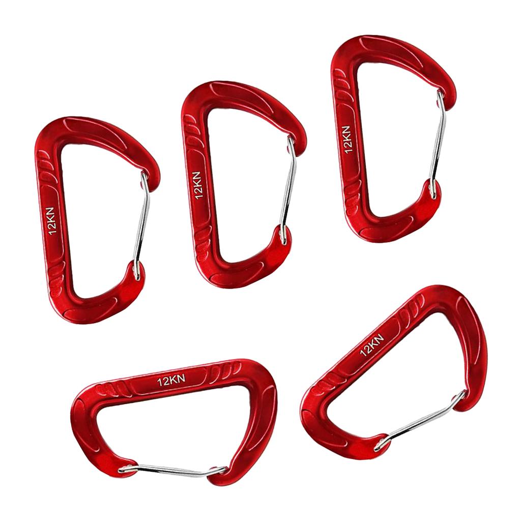 5 Pieces 12KN Wiregate Climbing Carabiner Clip Keychain Hammock Hook red