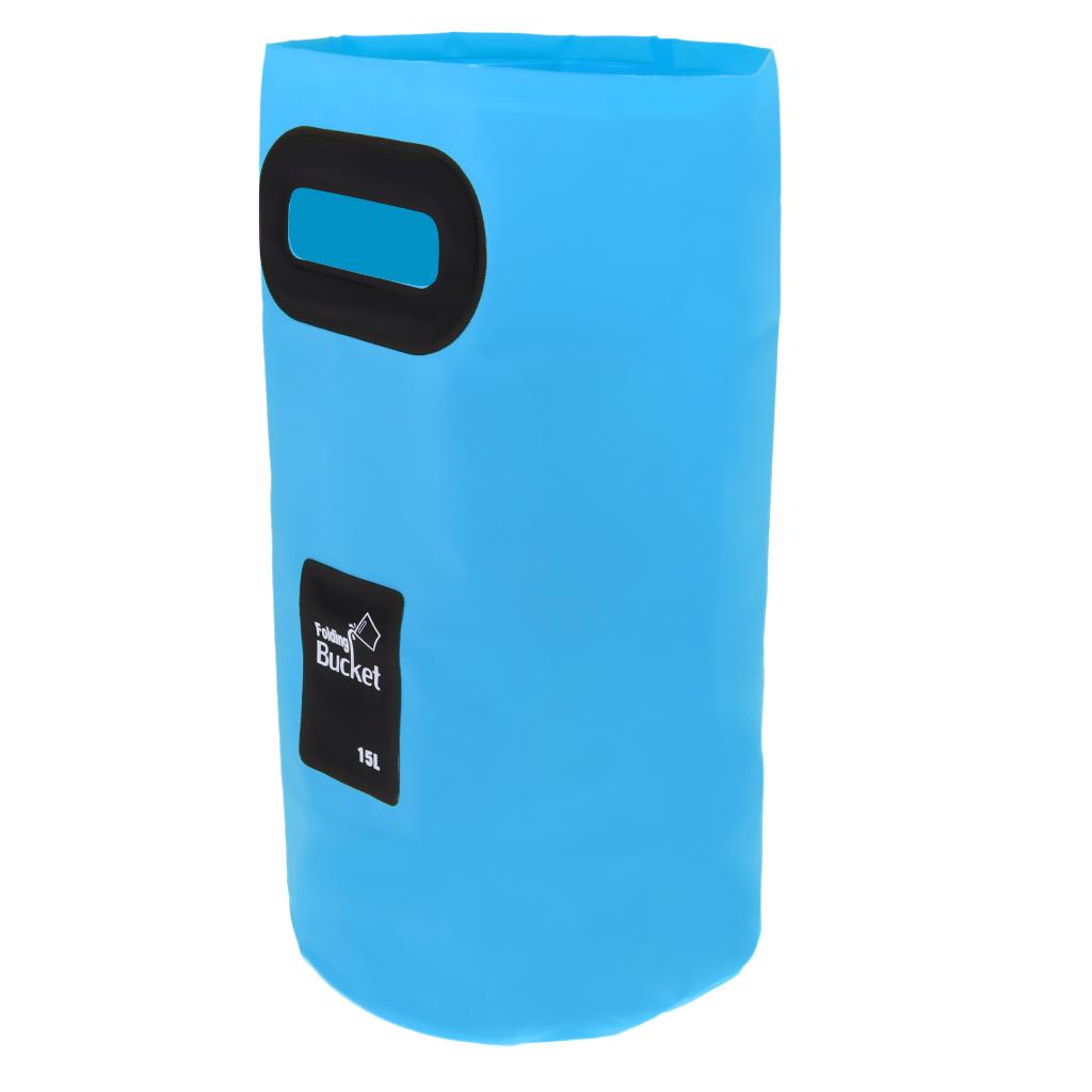 Camping Folding Storage Bucket Outdoor Barrel with Carry Handle Blue