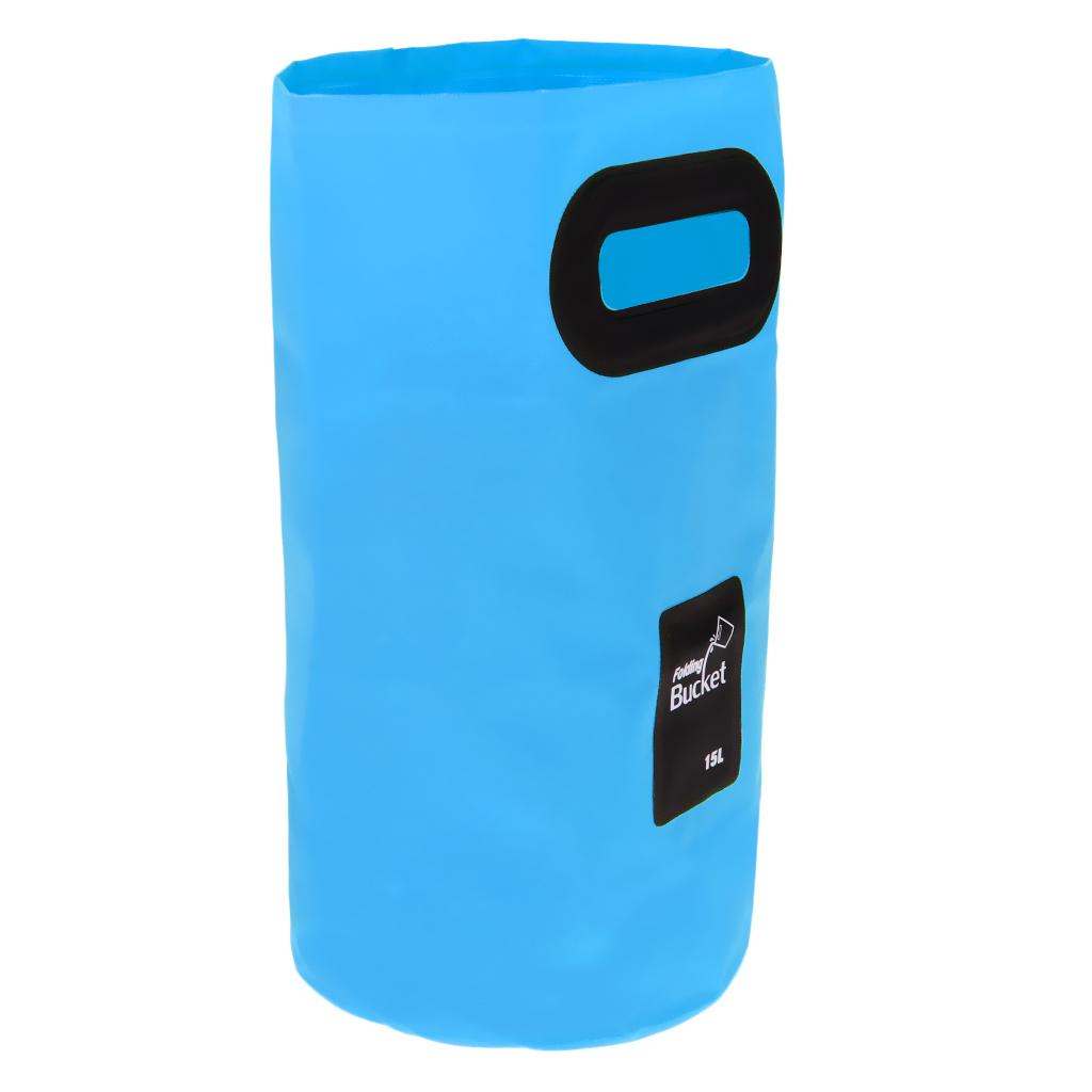 Camping Folding Storage Bucket Outdoor Barrel with Carry Handle Blue