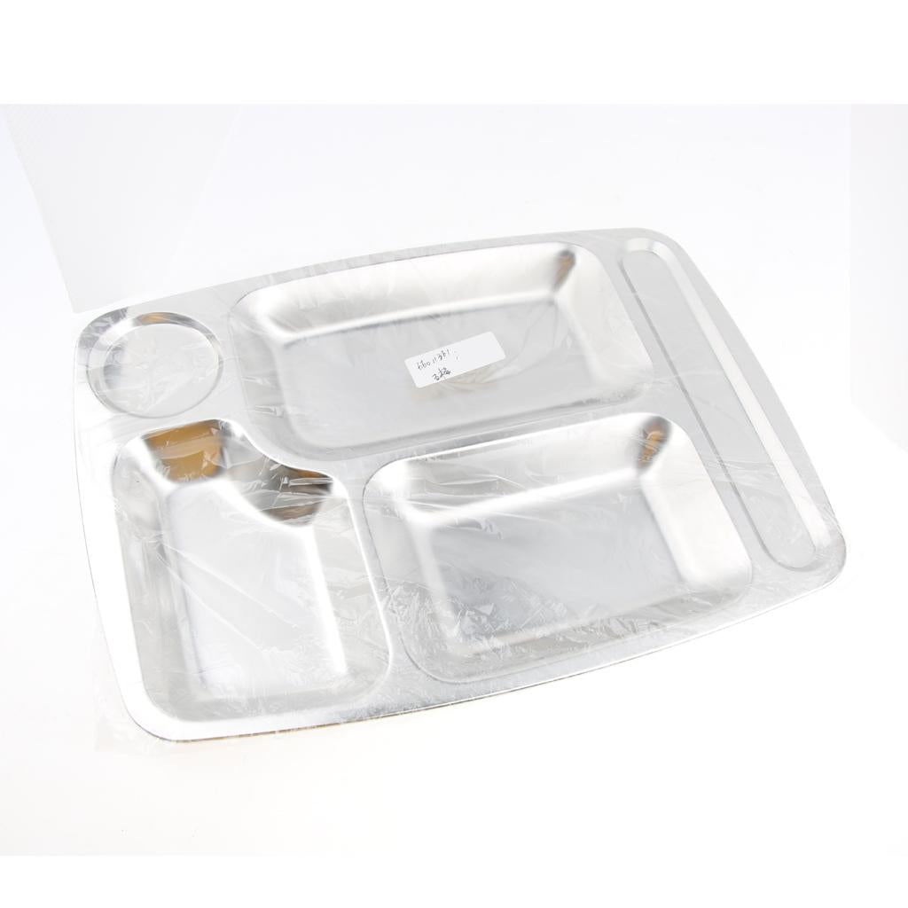Stainless Steel Sectioned Food Serving Tray Canteen Divided Plate 35x26cm C