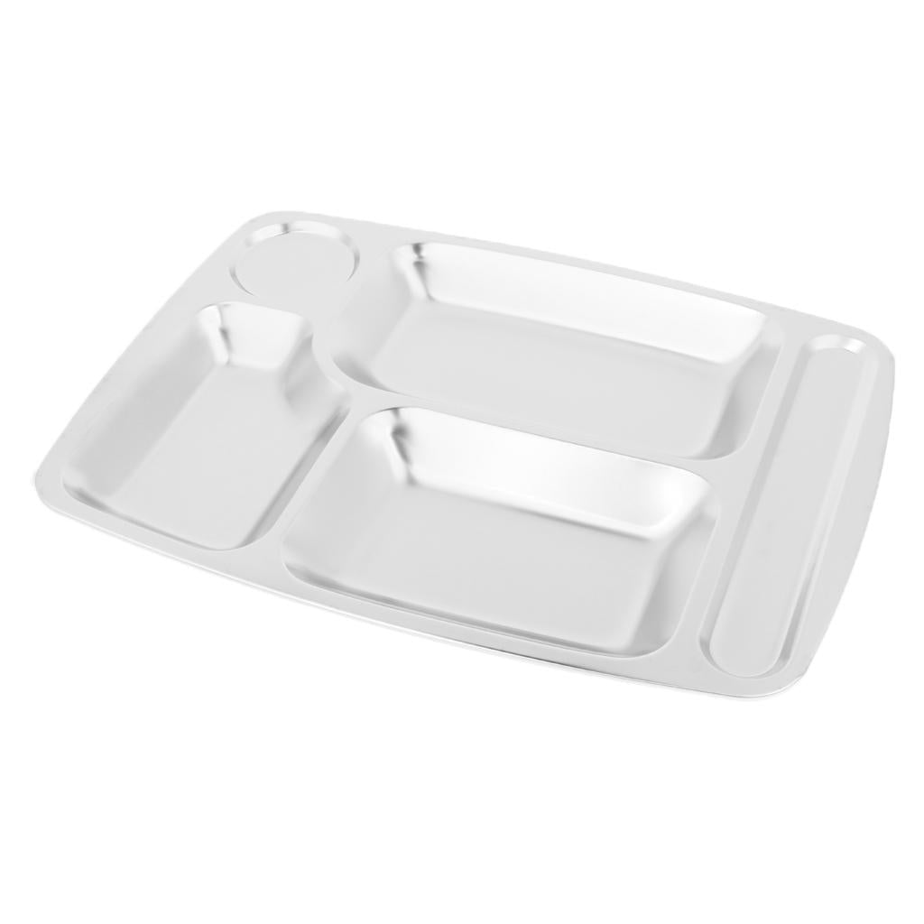 Stainless Steel Sectioned Food Serving Tray Canteen Divided Plate 35x26cm C