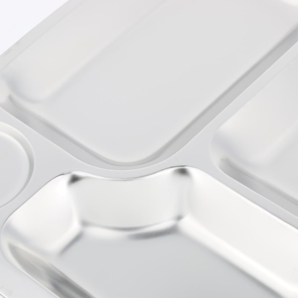 Stainless Steel Sectioned Food Serving Tray Canteen Divided Plate 35x26cm C