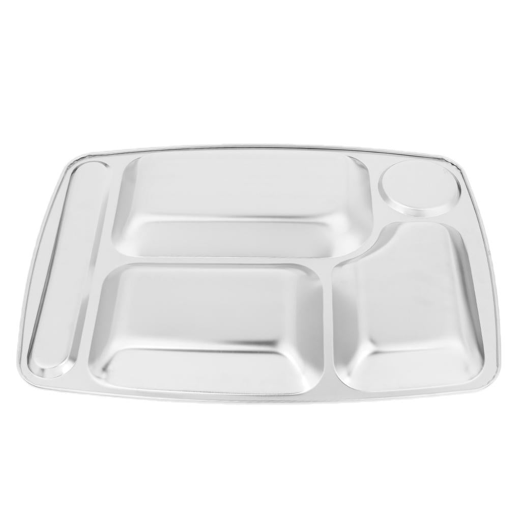 Stainless Steel Sectioned Food Serving Tray Canteen Divided Plate 35x26cm C