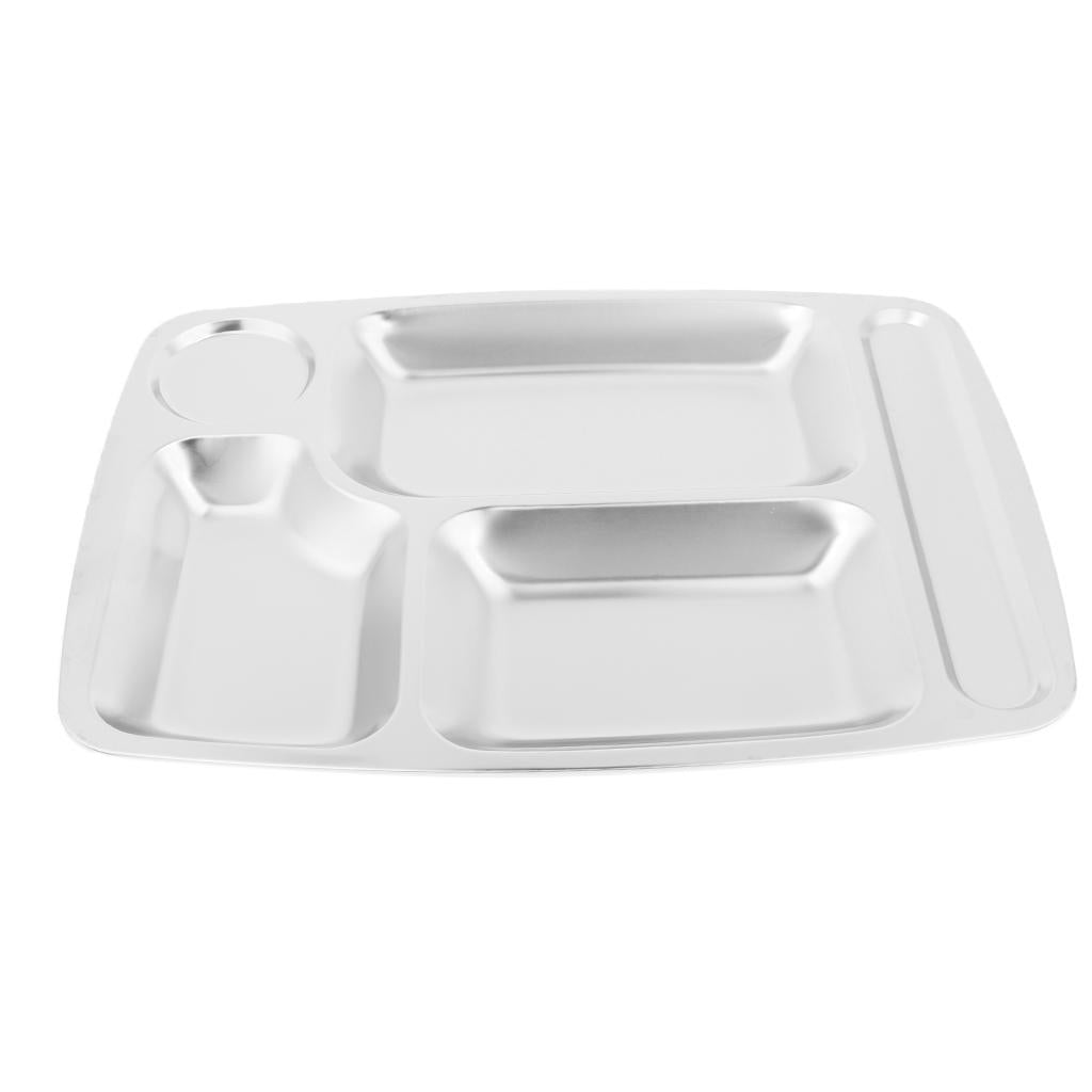 Stainless Steel Sectioned Food Serving Tray Canteen Divided Plate 35x26cm C
