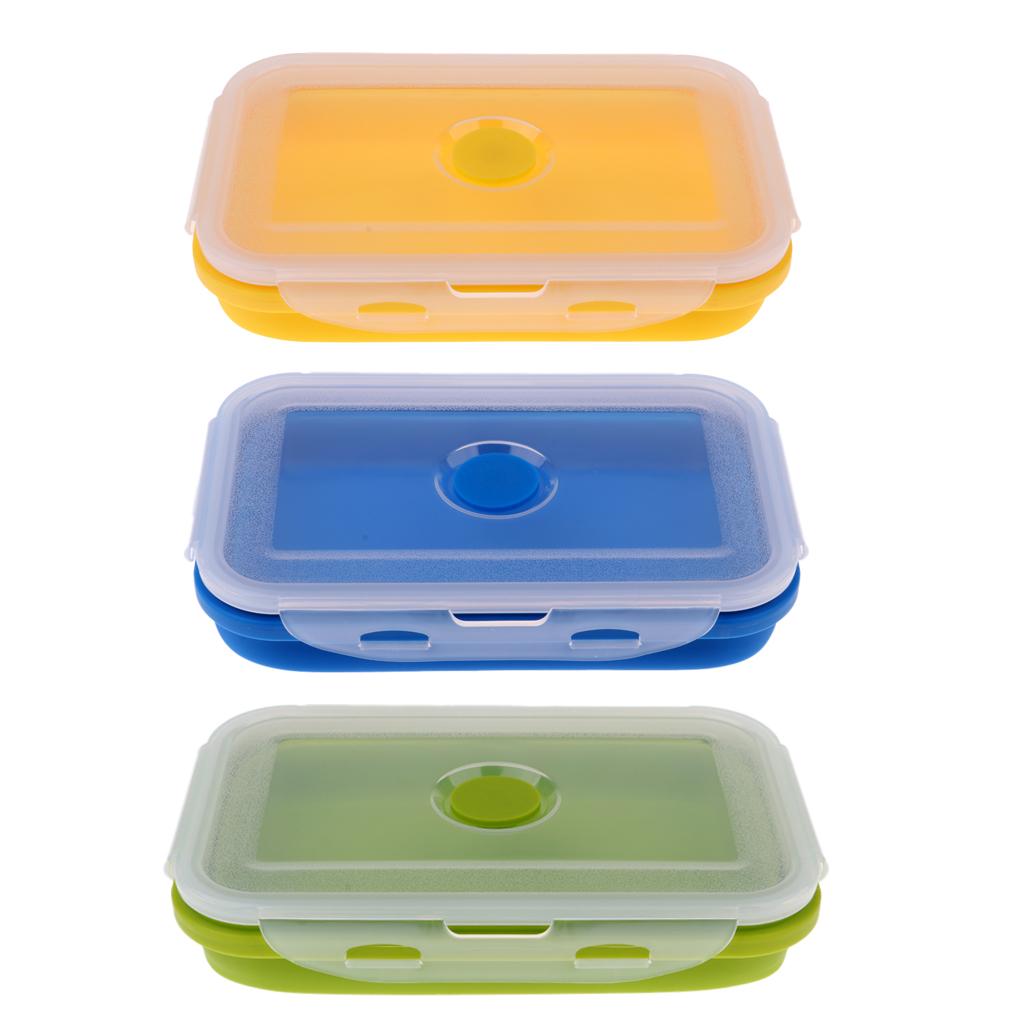 3Pcs Folding Silicone Lunch Box Bowl Bento Collapsible Food Storage 350ML