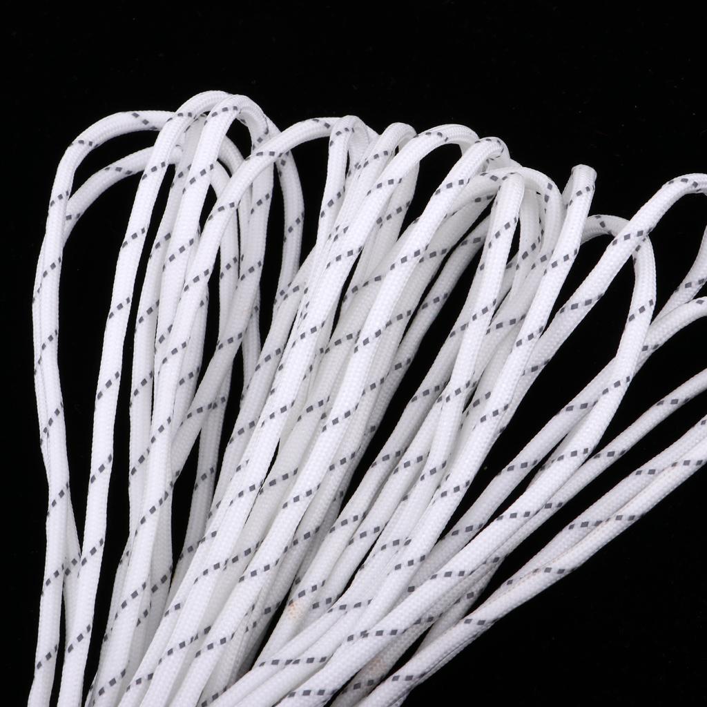 15m Reflective Nylon Tent Line Canopy Guyline Rope Survival Paracord White