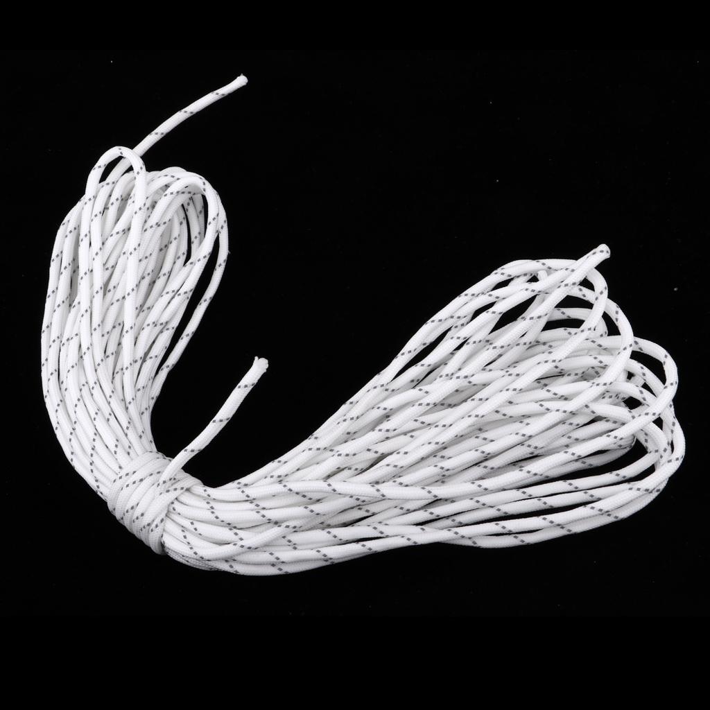 15m Reflective Nylon Tent Line Canopy Guyline Rope Survival Paracord White
