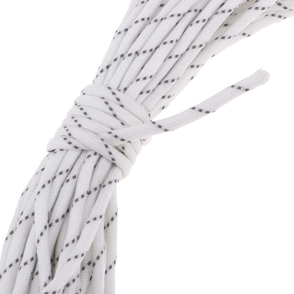 15m Reflective Nylon Tent Line Canopy Guyline Rope Survival Paracord White