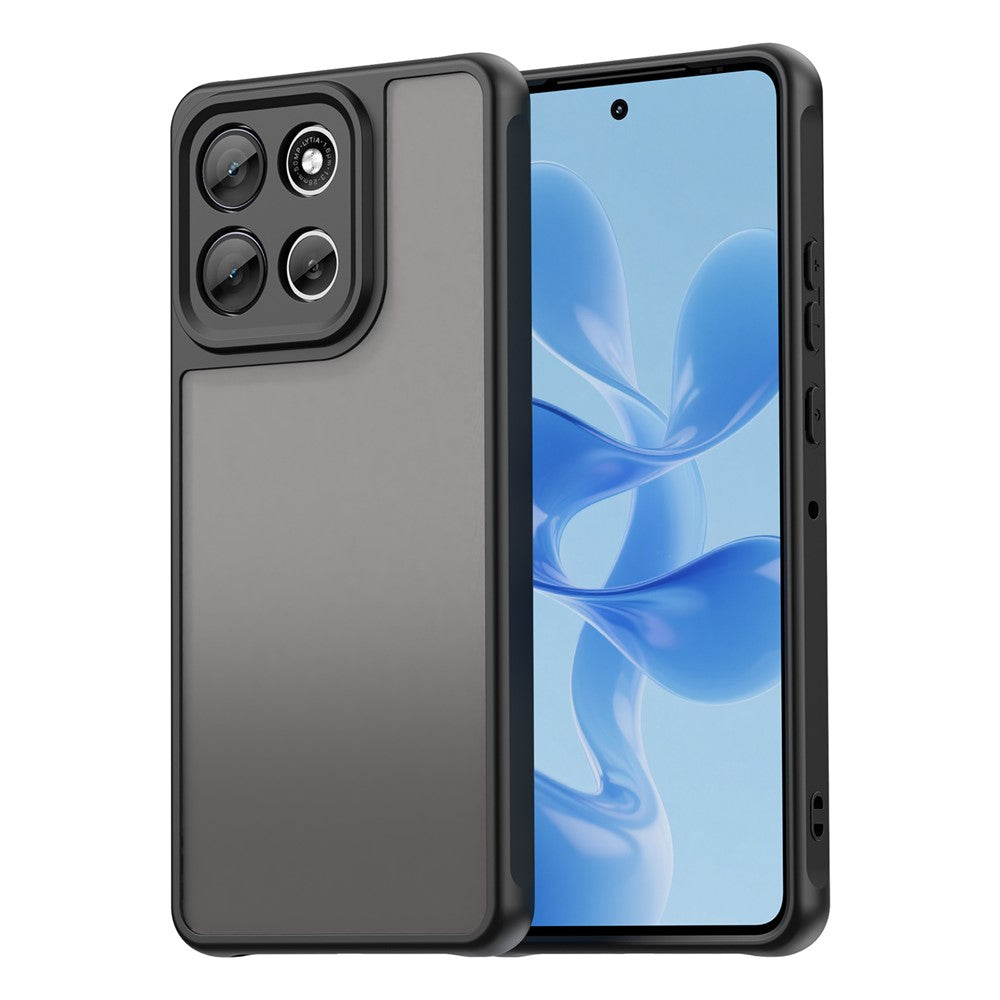 For Motorola Moto G100 Pro 5G / G86 5G Case Drop Proof Airbags Frosted Translucent PC + TPU Phone Back Cover - Black