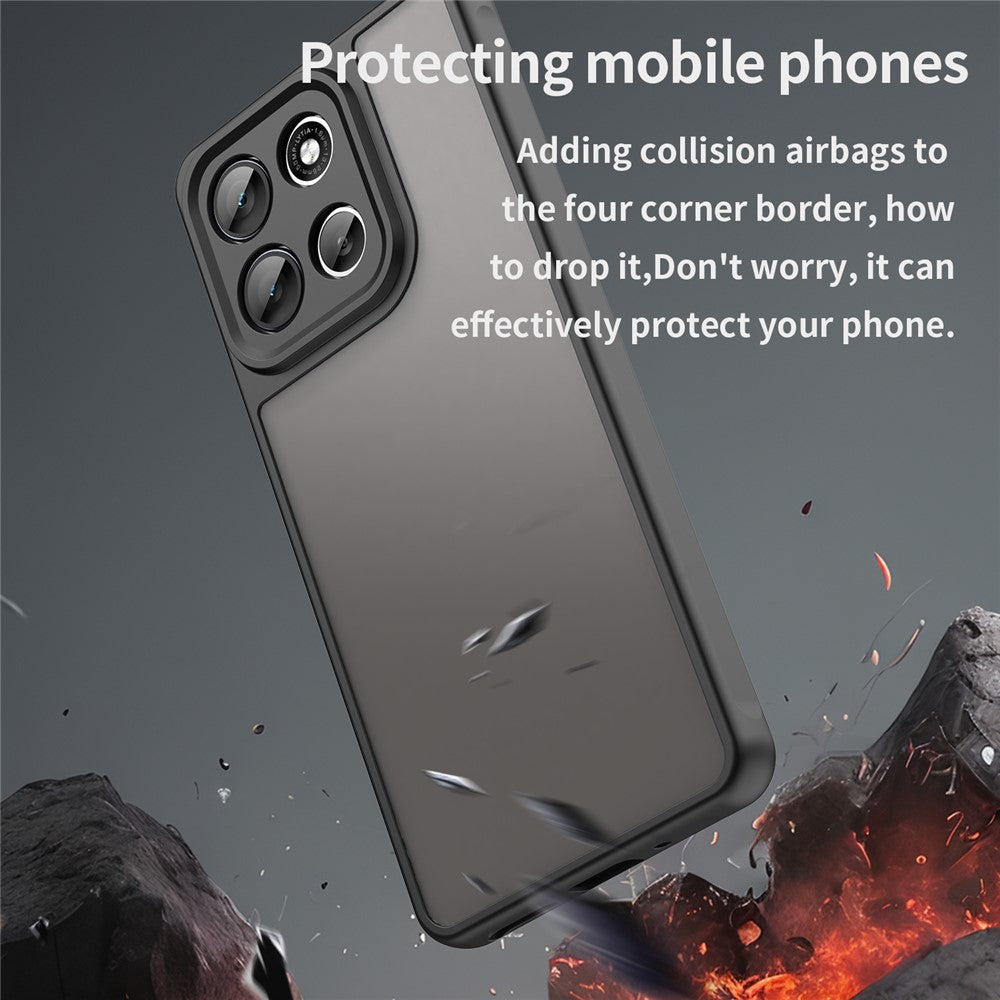 For Motorola Moto G100 Pro 5G / G86 5G Case Drop Proof Airbags Frosted Translucent PC + TPU Phone Back Cover - Black