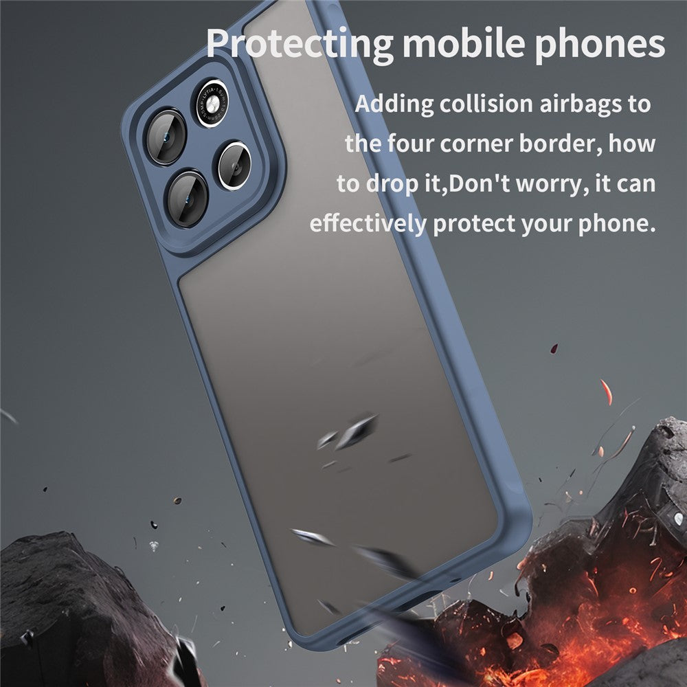 For Motorola Moto G100 Pro 5G / G86 5G Case Drop Proof Airbags Frosted Translucent PC + TPU Phone Back Cover - Blue