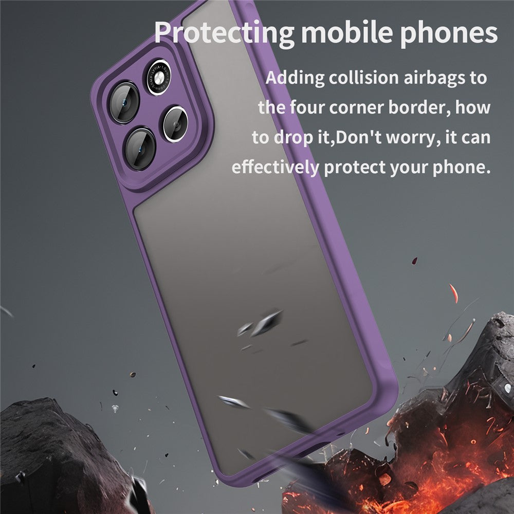 For Motorola Moto G100 Pro 5G / G86 5G Case Drop Proof Airbags Frosted Translucent PC + TPU Phone Back Cover - Purple