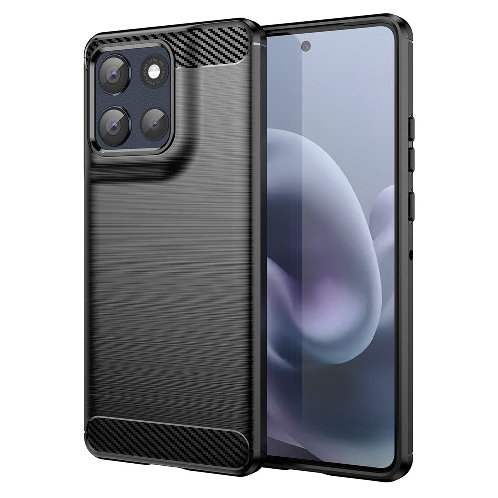 For Motorola Moto G100 Pro 5G / G86 5G Case Protective Phone Cover Carbon Fiber Texture Brushed - Black