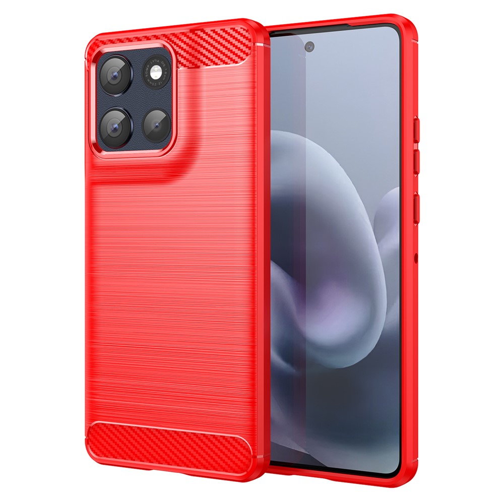 For Motorola Moto G100 Pro 5G / G86 5G Case Protective Phone Cover Carbon Fiber Texture Brushed - Red