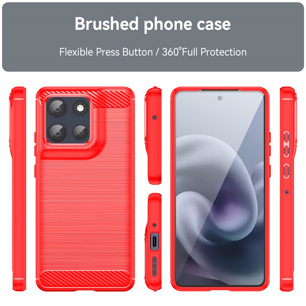 For Motorola Moto G100 Pro 5G / G86 5G Case Protective Phone Cover Carbon Fiber Texture Brushed - Red