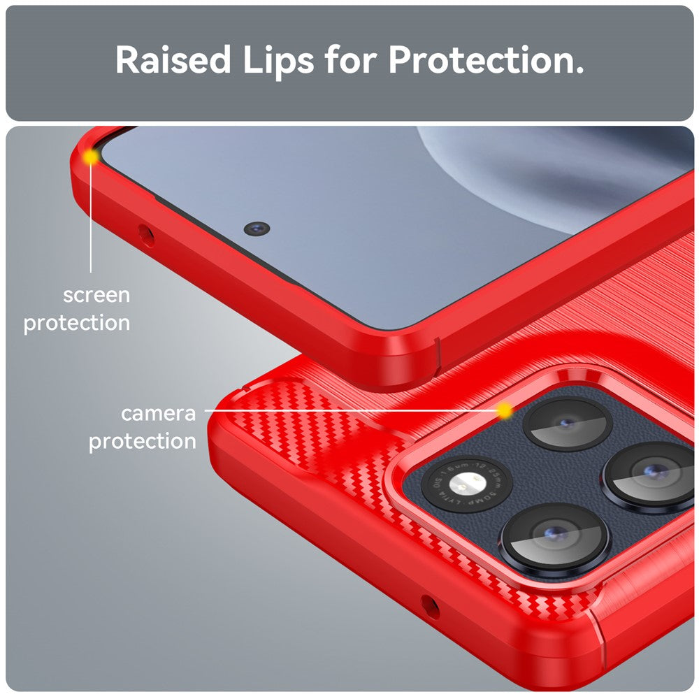 For Motorola Moto G100 Pro 5G / G86 5G Case Protective Phone Cover Carbon Fiber Texture Brushed - Red