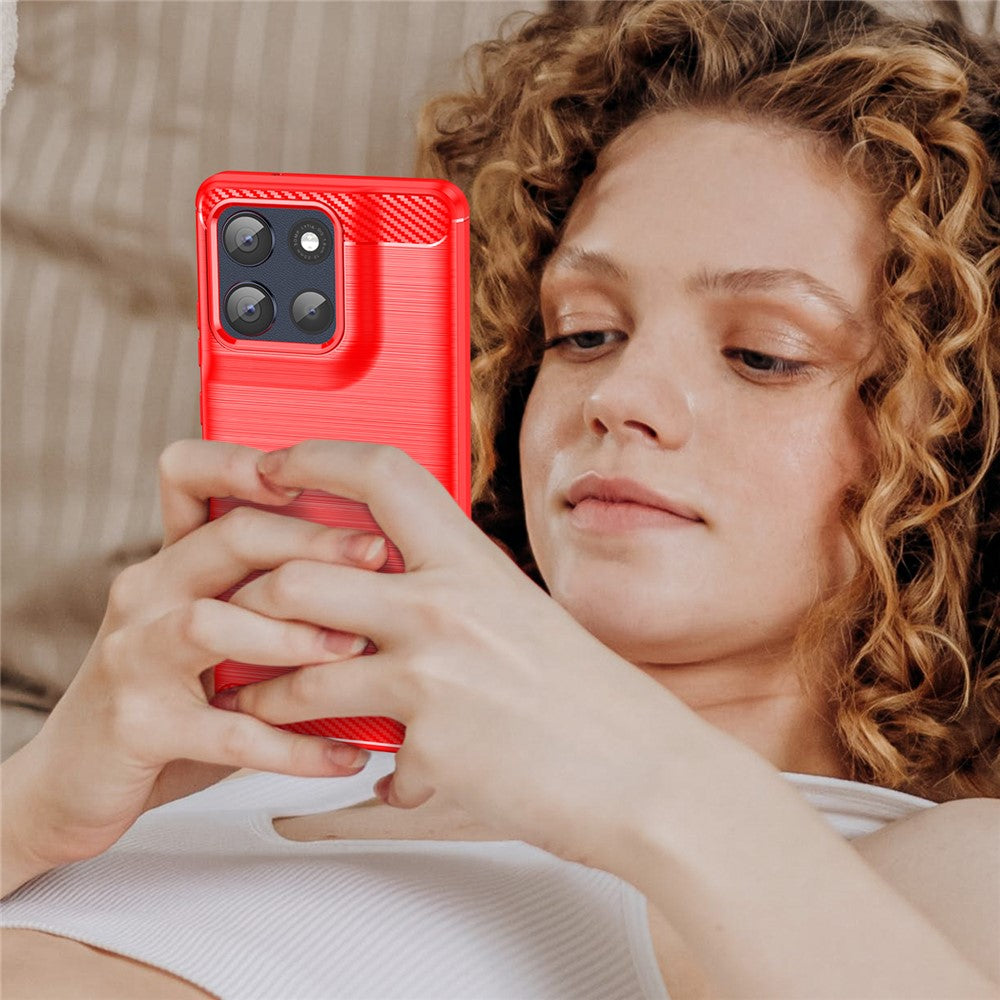 For Motorola Moto G100 Pro 5G / G86 5G Case Protective Phone Cover Carbon Fiber Texture Brushed - Red