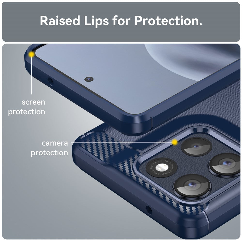For Motorola Moto G100 Pro 5G / G86 5G Case Protective Phone Cover Carbon Fiber Texture Brushed - Blue