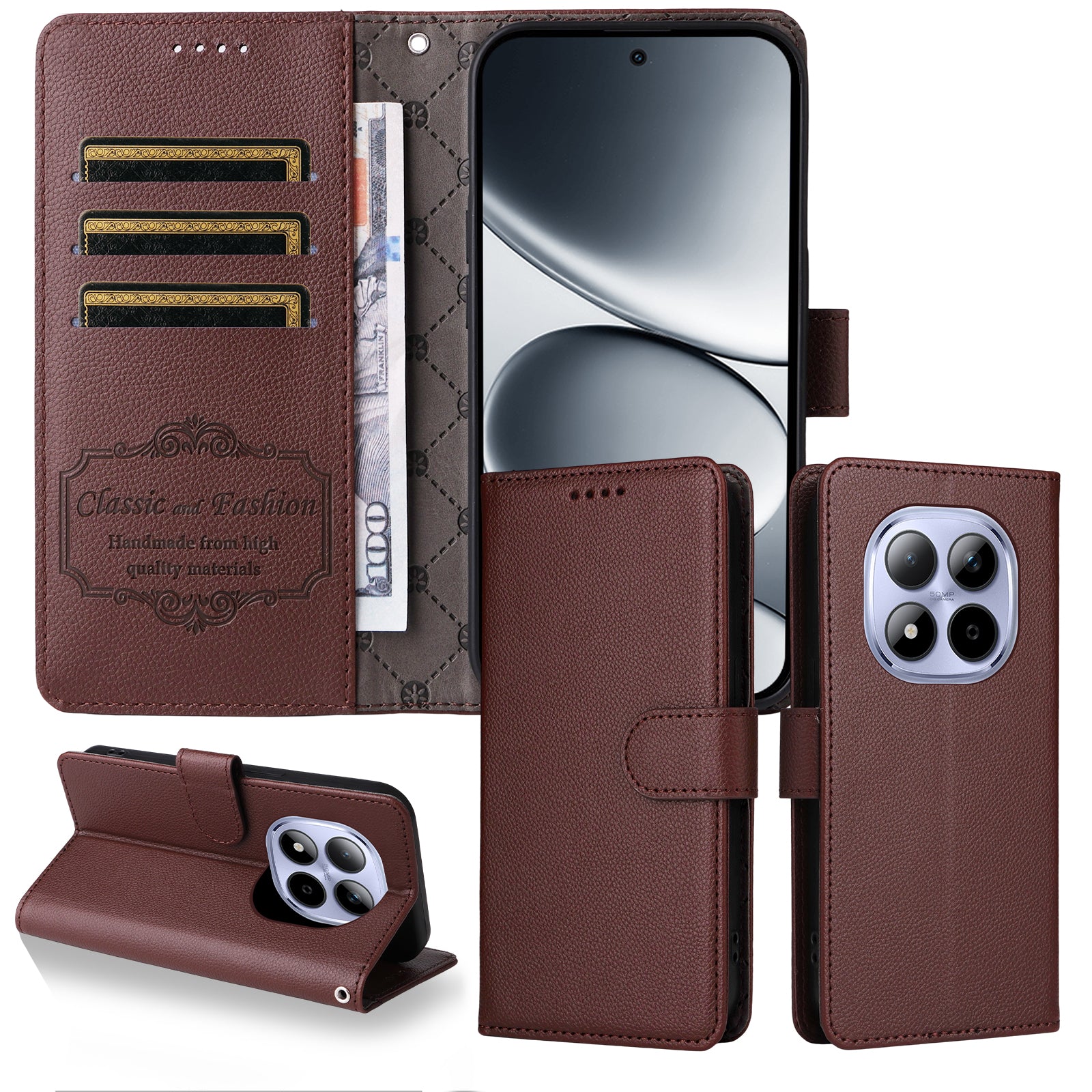 For Xiaomi Redmi Note 15 Pro 5G (Global) Case RFID Blocking 3 Card Slots PU Leather Phone Cover with Wrist Strap - Brown