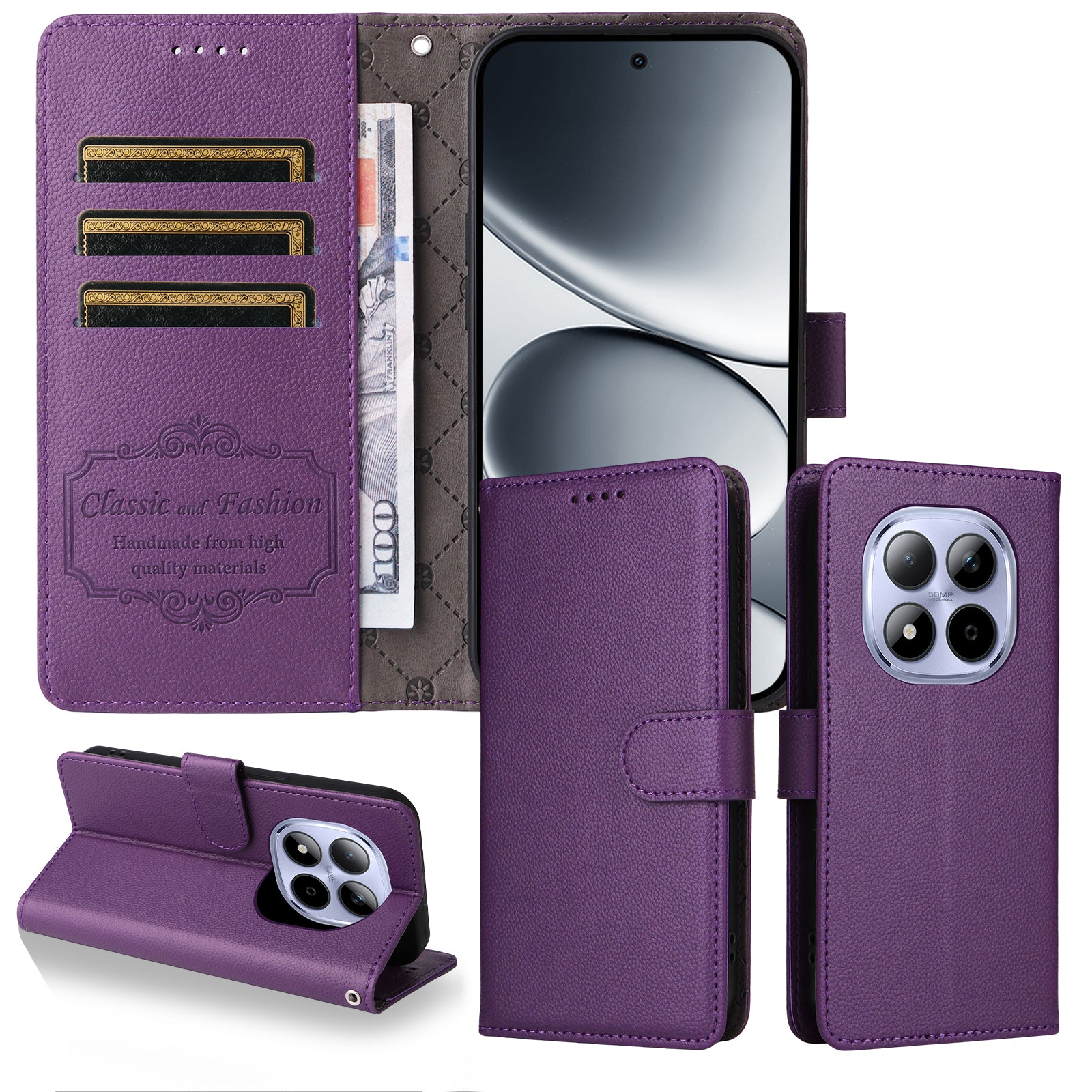 For Xiaomi Redmi Note 15 Pro 5G (Global) Case RFID Blocking 3 Card Slots PU Leather Phone Cover with Wrist Strap - Purple