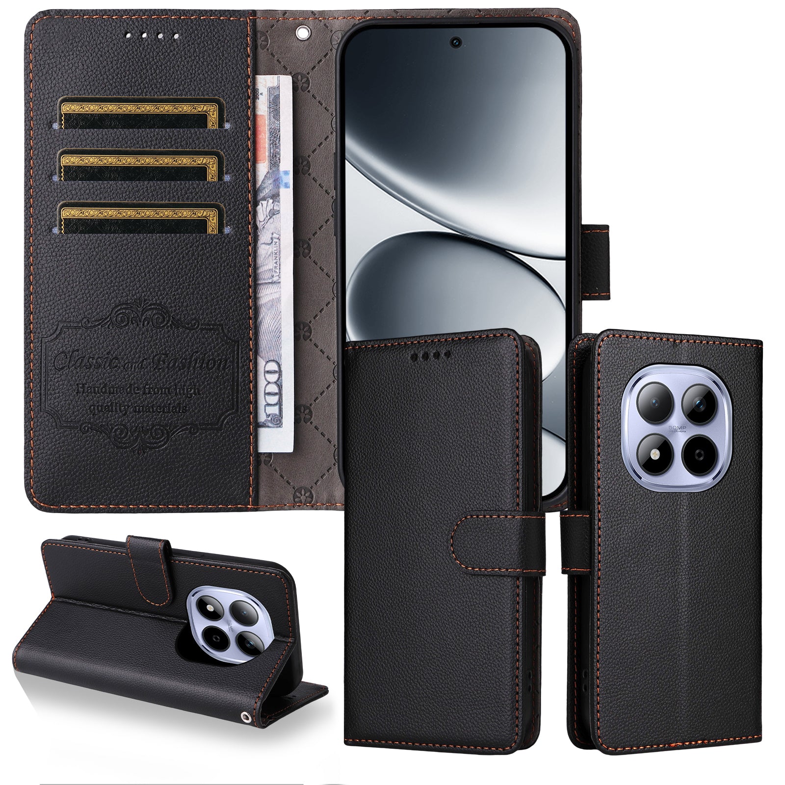 For Xiaomi Redmi Note 15 Pro 5G (Global) Case RFID Blocking 3 Card Slots PU Leather Phone Cover with Wrist Strap - Black