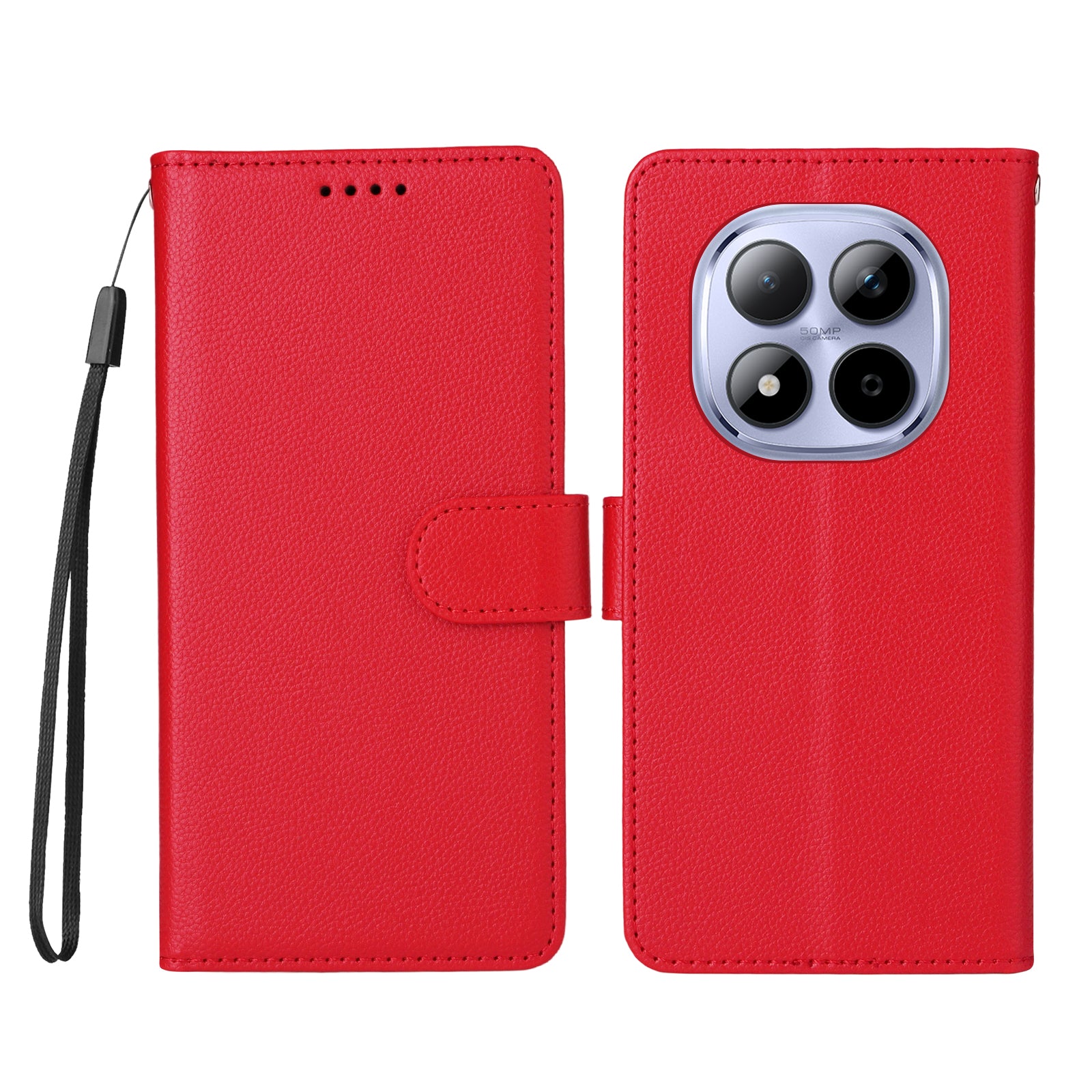 For Xiaomi Redmi Note 15 Pro 5G (Global) Case RFID Blocking 3 Card Slots PU Leather Phone Cover with Wrist Strap - Red