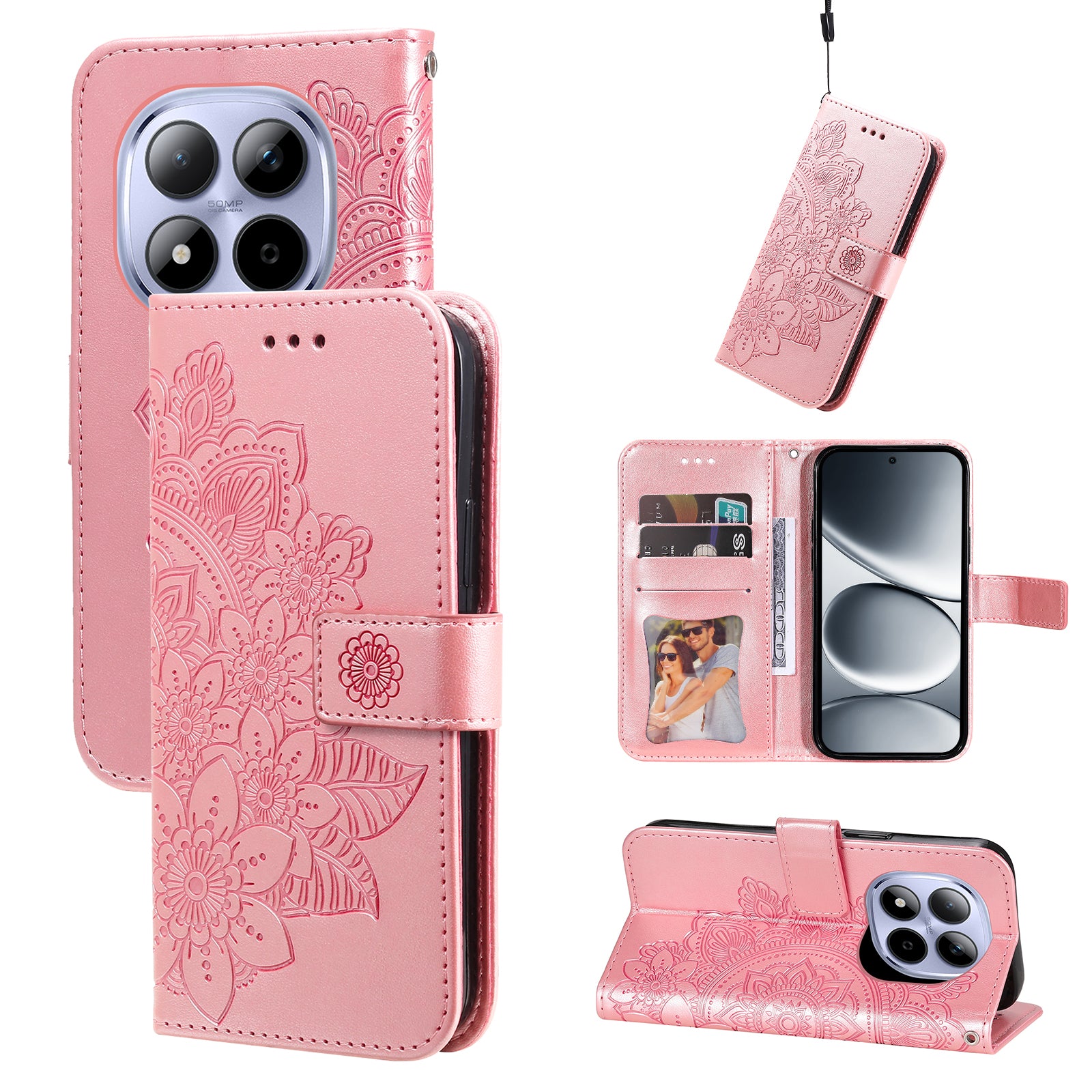 For Xiaomi Redmi Note 15 Pro 5G (Global) Case Floral Pattern PU Leather Wallet Stand Phone Cover - Pink