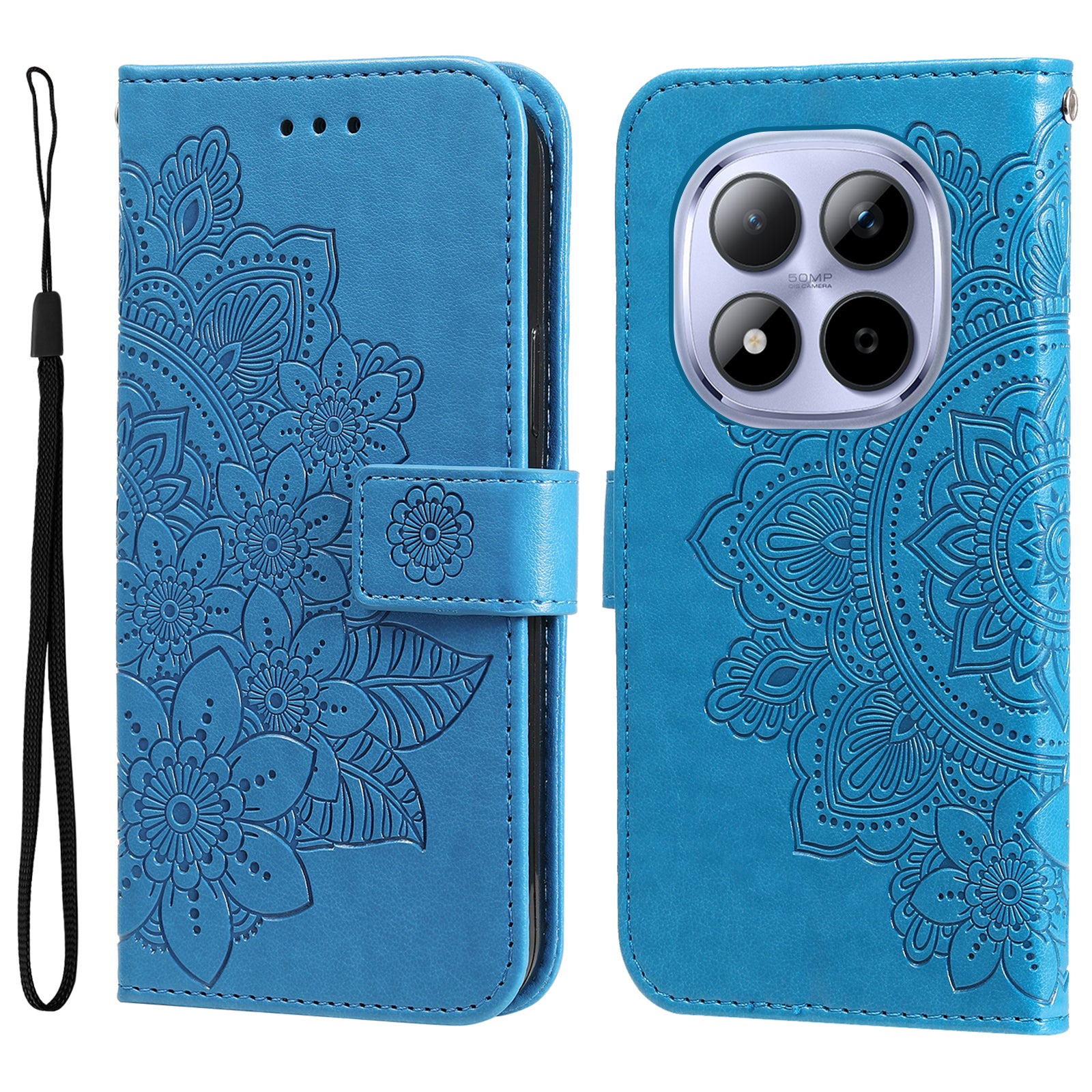 For Xiaomi Redmi Note 15 Pro 5G (Global) Case Floral Pattern PU Leather Wallet Stand Phone Cover - Blue