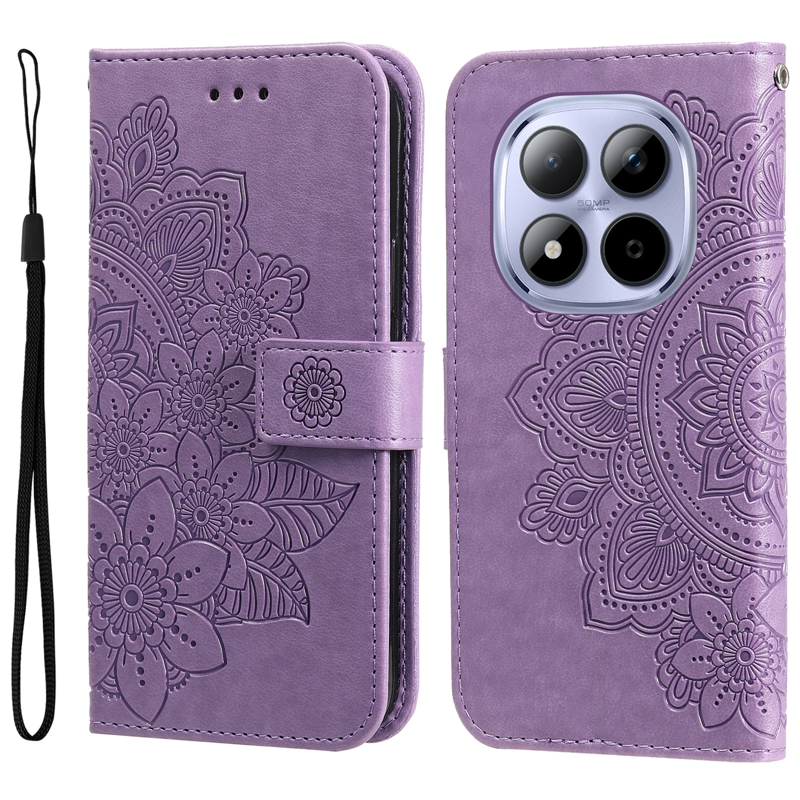 For Xiaomi Redmi Note 15 Pro 5G (Global) Case Floral Pattern PU Leather Wallet Stand Phone Cover - Purple