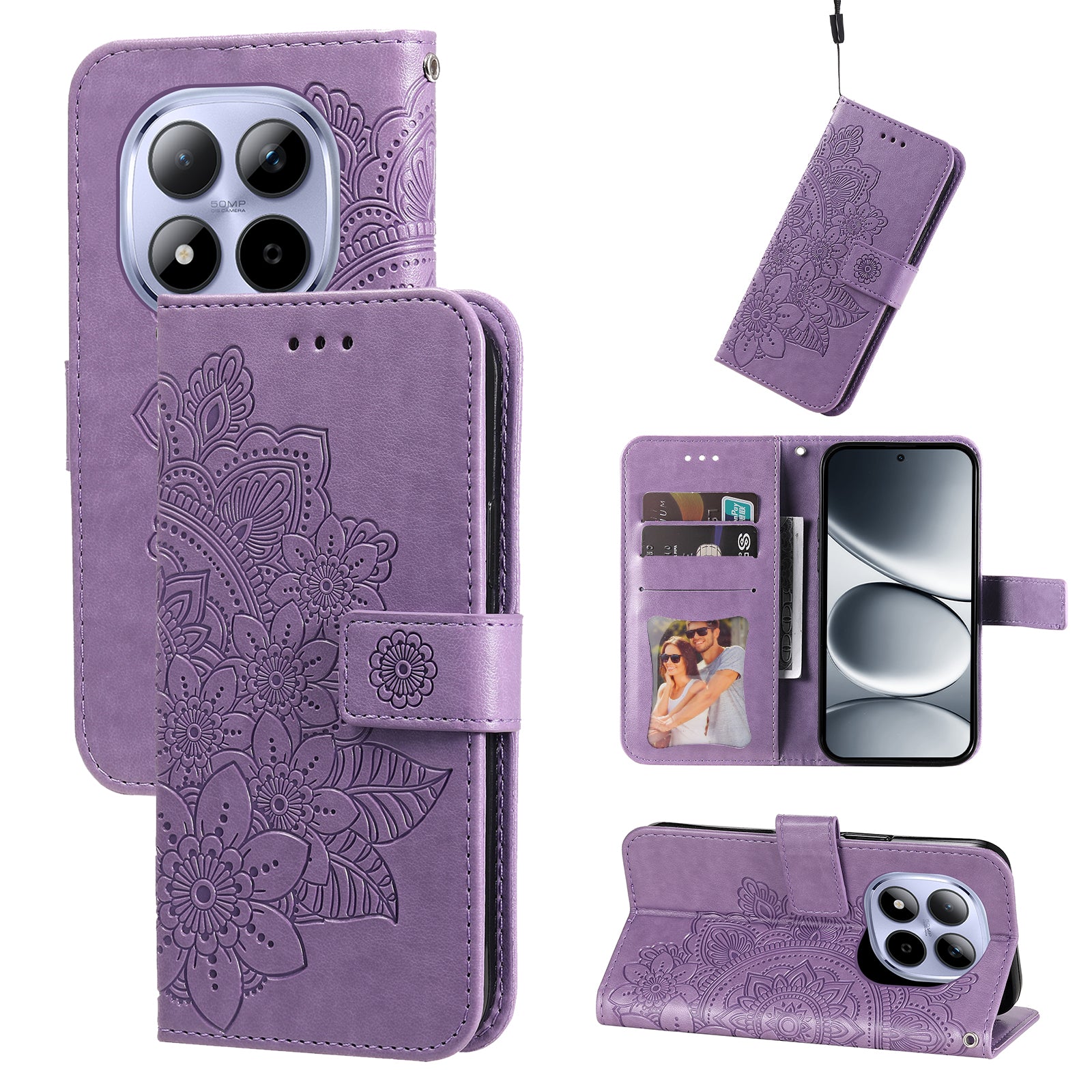 For Xiaomi Redmi Note 15 Pro 5G (Global) Case Floral Pattern PU Leather Wallet Stand Phone Cover - Purple