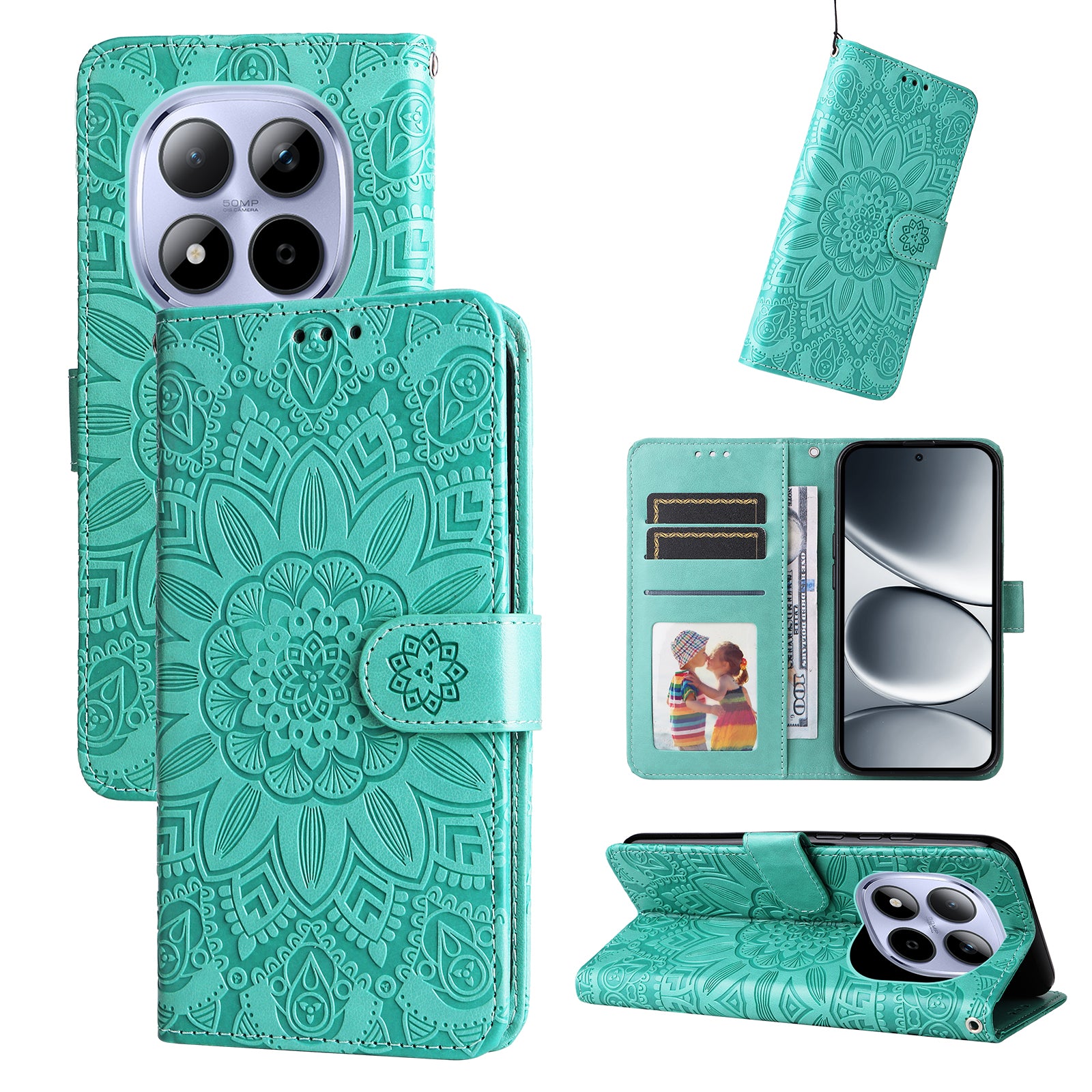 For Xiaomi Redmi Note 15 Pro 5G (Global) Case Sunflower Imprint Leather Wallet Phone Cover - Green