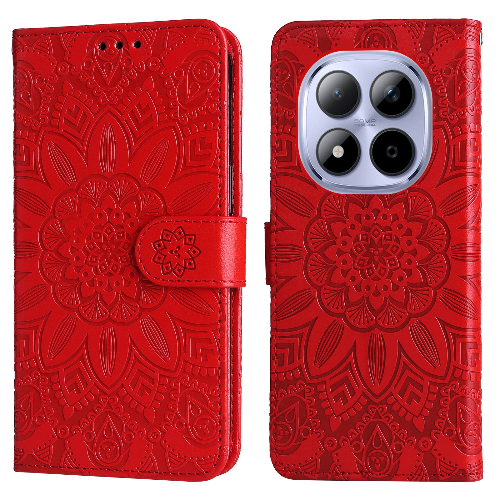 For Xiaomi Redmi Note 15 Pro 5G (Global) Case Sunflower Imprint Leather Wallet Phone Cover - Red