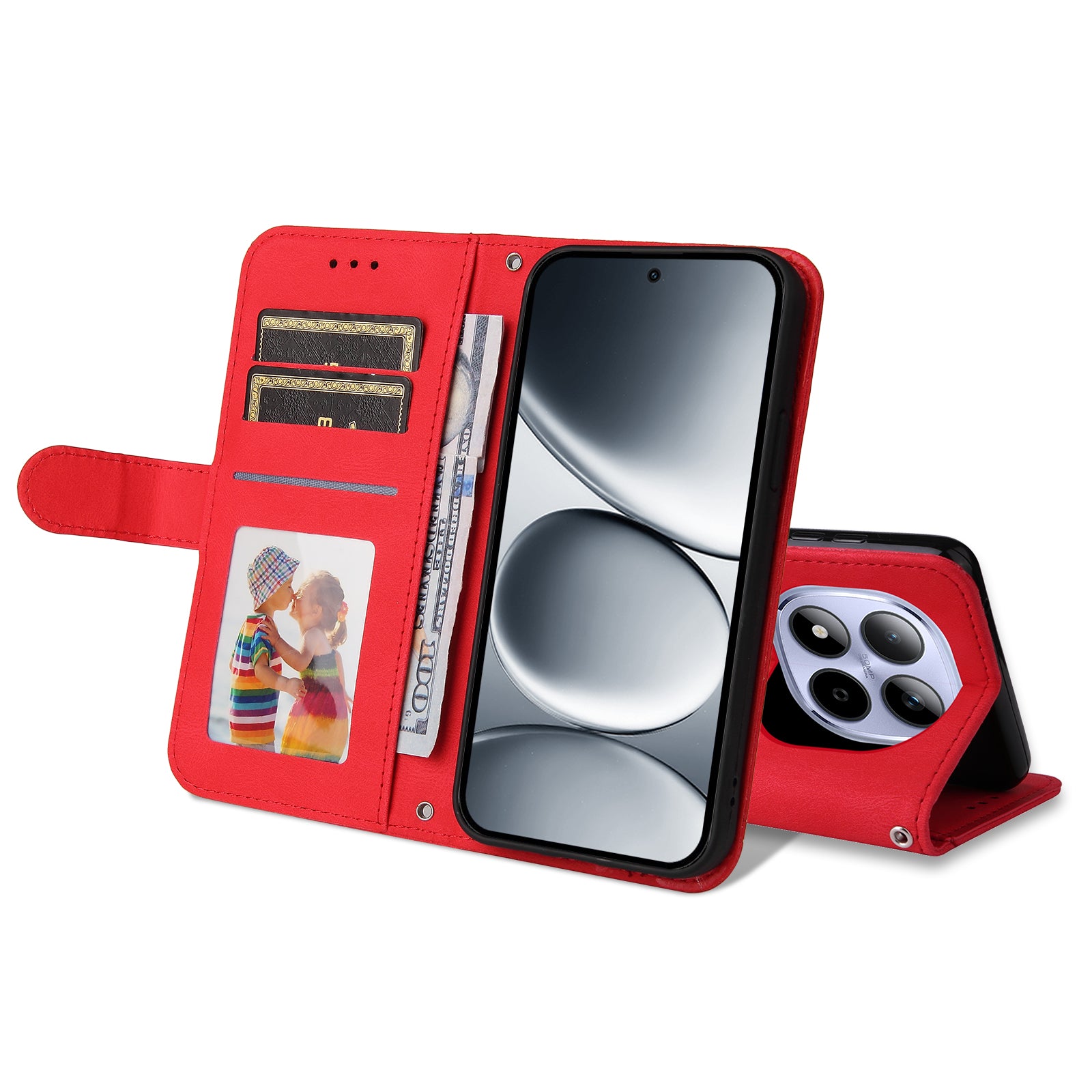 For Xiaomi Redmi Note 15 Pro 5G (Global) Leather Wallet Cases Skin Touch Phone Cover Stand with Strap - Red