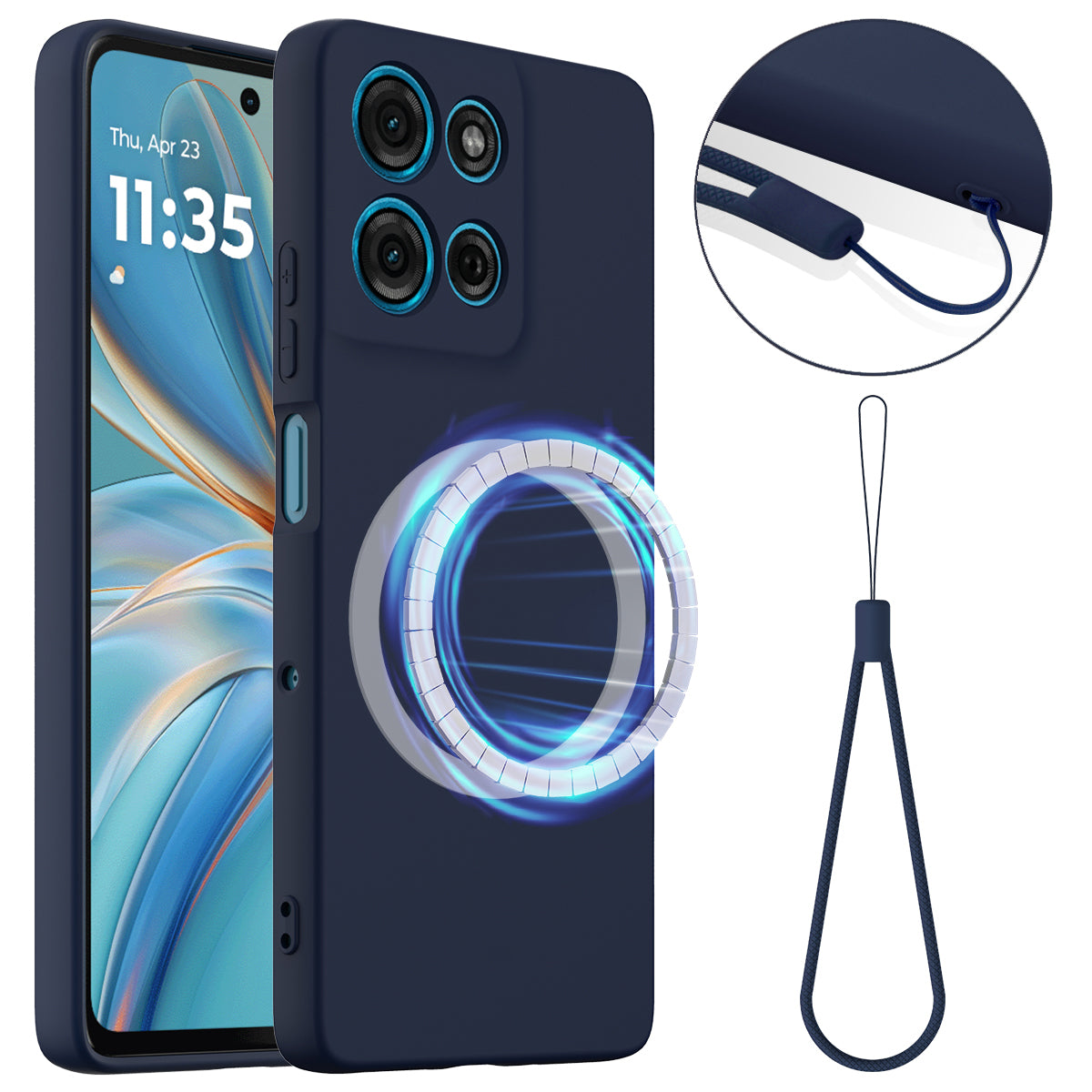 For Motorola Moto G100 Pro 5G Magnetic Case Anti-Drop Liquid Silicone Phone Cover - Dark Blue