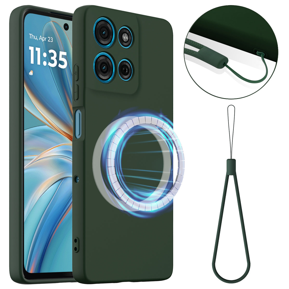 For Motorola Moto G100 Pro 5G Magnetic Case Anti-Drop Liquid Silicone Phone Cover - Dark Green