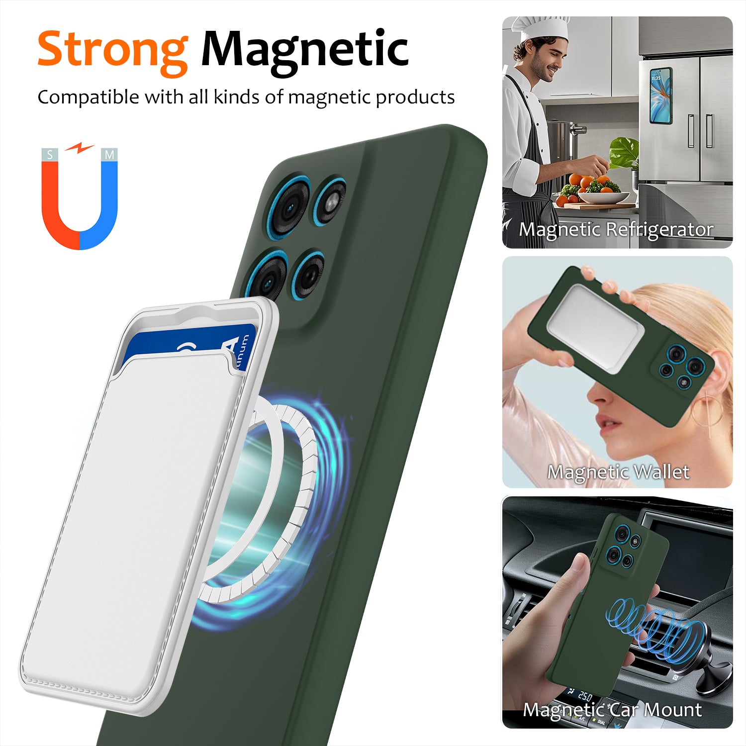 For Motorola Moto G100 Pro 5G Magnetic Case Anti-Drop Liquid Silicone Phone Cover - Dark Green