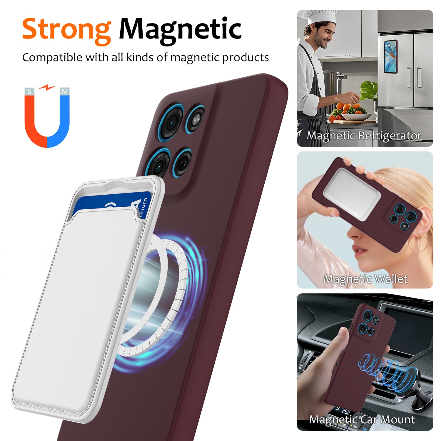 For Motorola Moto G100 Pro 5G Magnetic Case Anti-Drop Liquid Silicone Phone Cover - Wine Red