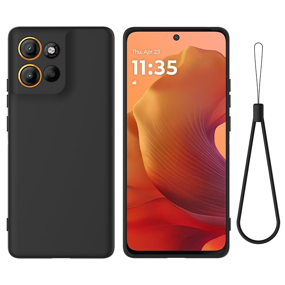 For Motorola Moto G100 Pro 5G Liquid Silicone Case Phone Back Cover with Hand Strap - Black