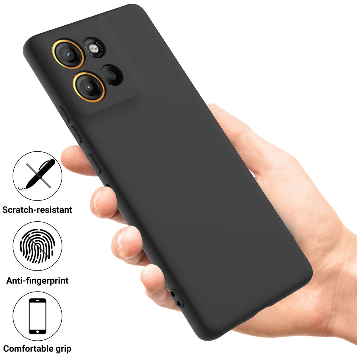 For Motorola Moto G100 Pro 5G Liquid Silicone Case Phone Back Cover with Hand Strap - Black