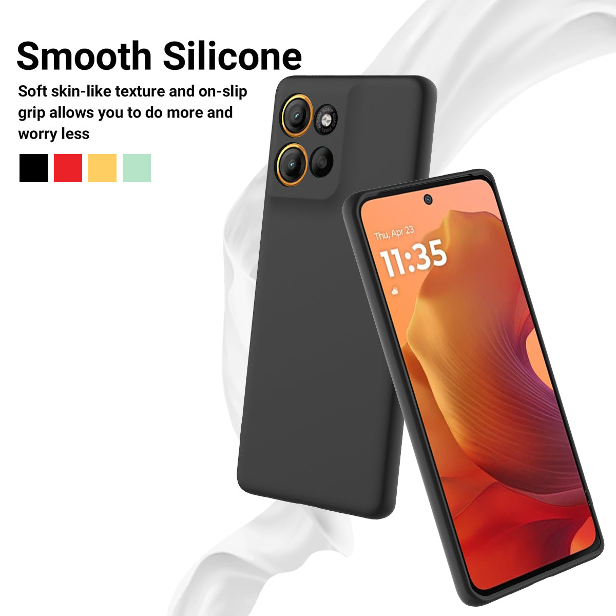 For Motorola Moto G100 Pro 5G Liquid Silicone Case Phone Back Cover with Hand Strap - Black