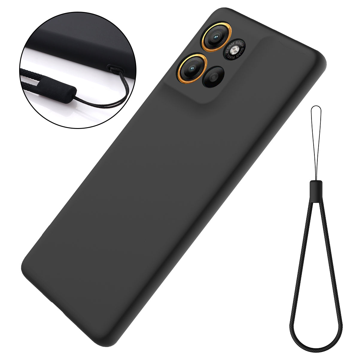 For Motorola Moto G100 Pro 5G Liquid Silicone Case Phone Back Cover with Hand Strap - Black