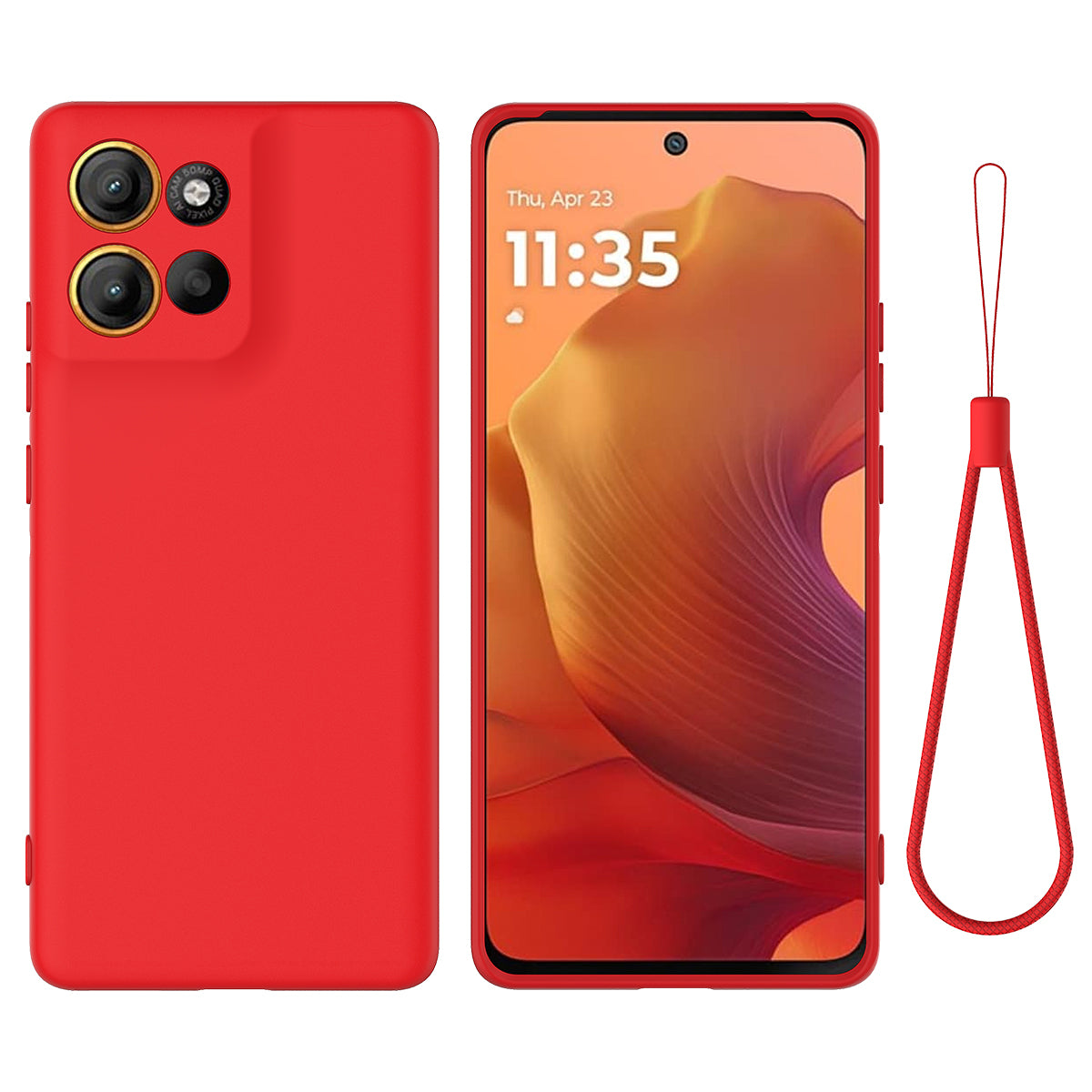 For Motorola Moto G100 Pro 5G Liquid Silicone Case Phone Back Cover with Hand Strap - Red
