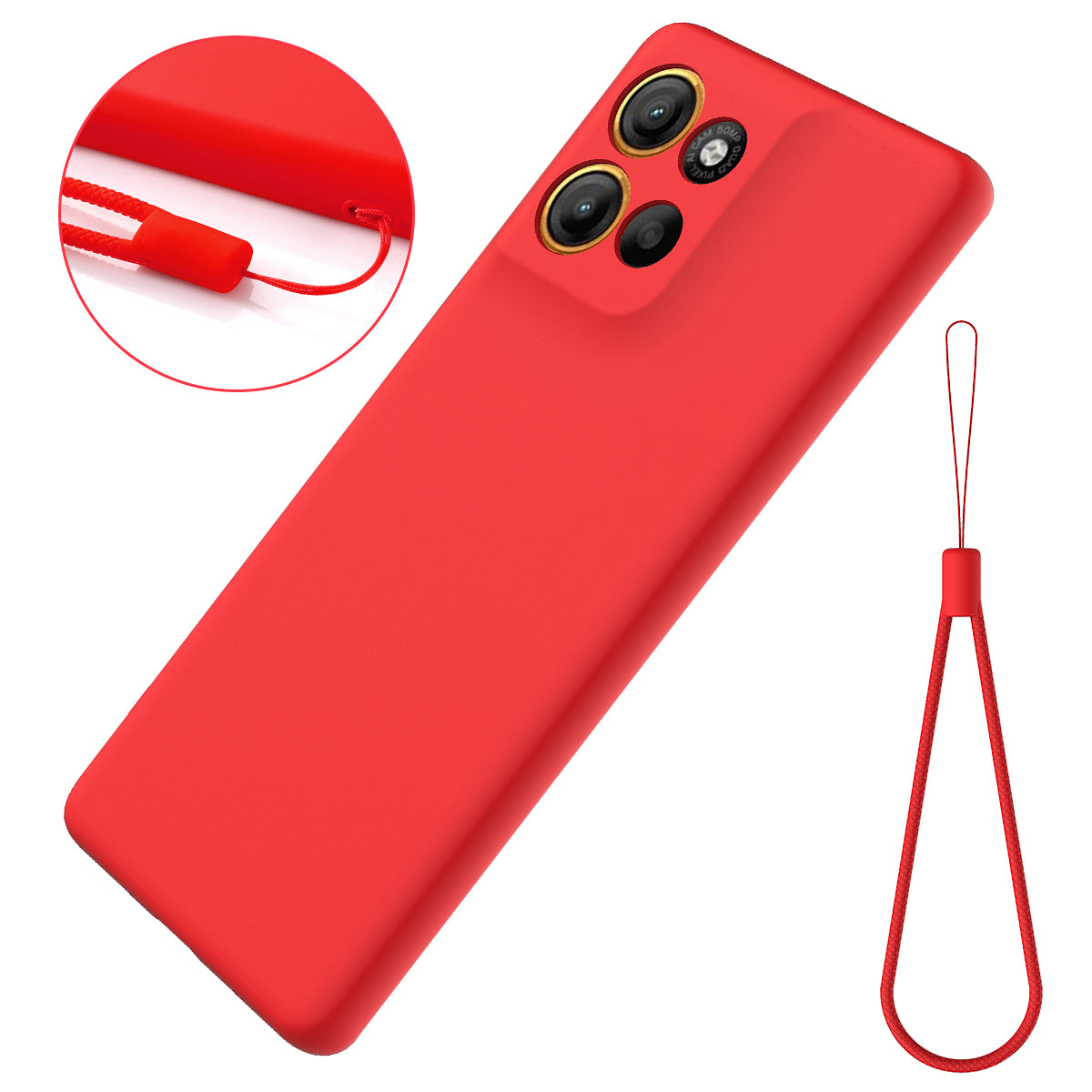 For Motorola Moto G100 Pro 5G Liquid Silicone Case Phone Back Cover with Hand Strap - Red
