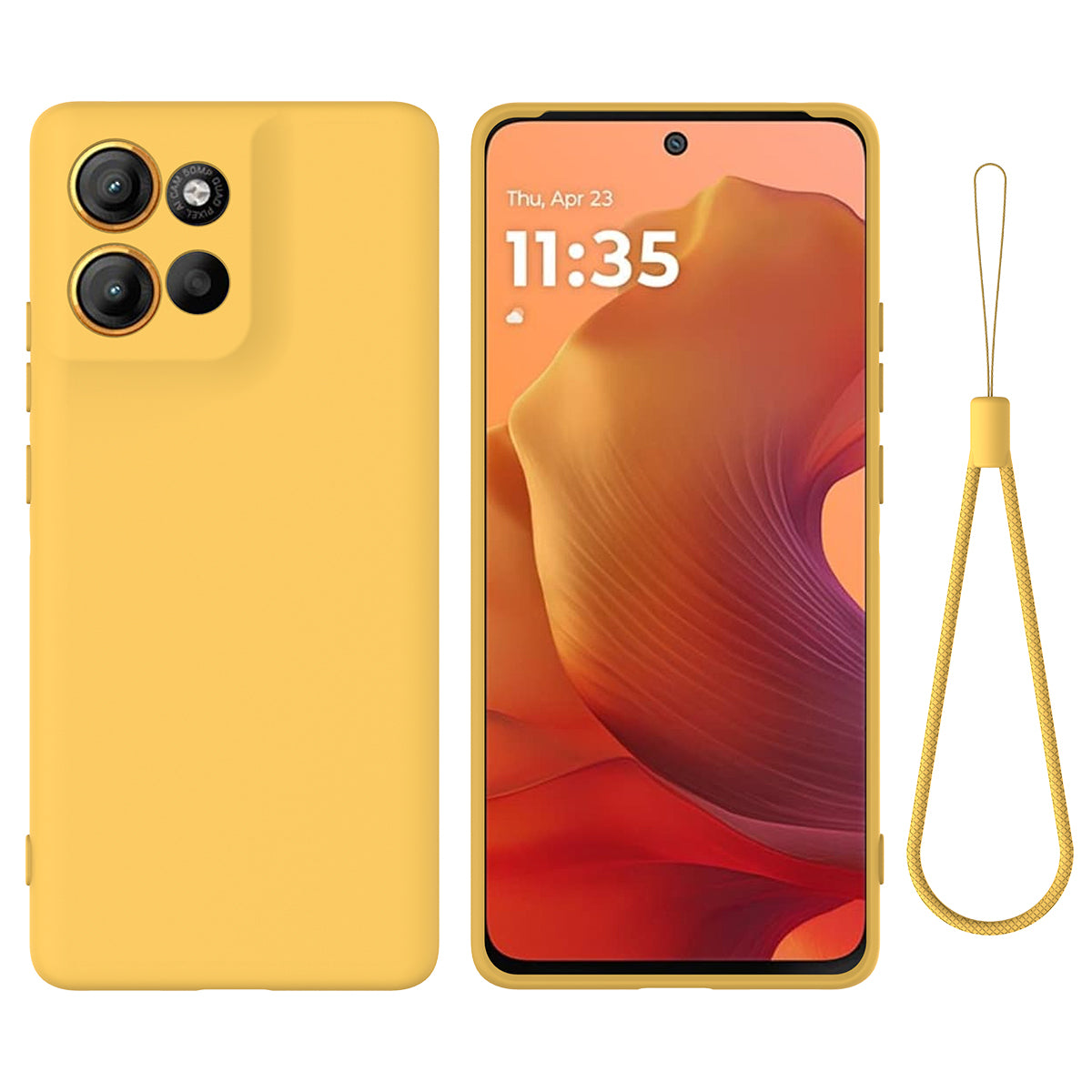 For Motorola Moto G100 Pro 5G Liquid Silicone Case Phone Back Cover with Hand Strap - Yellow