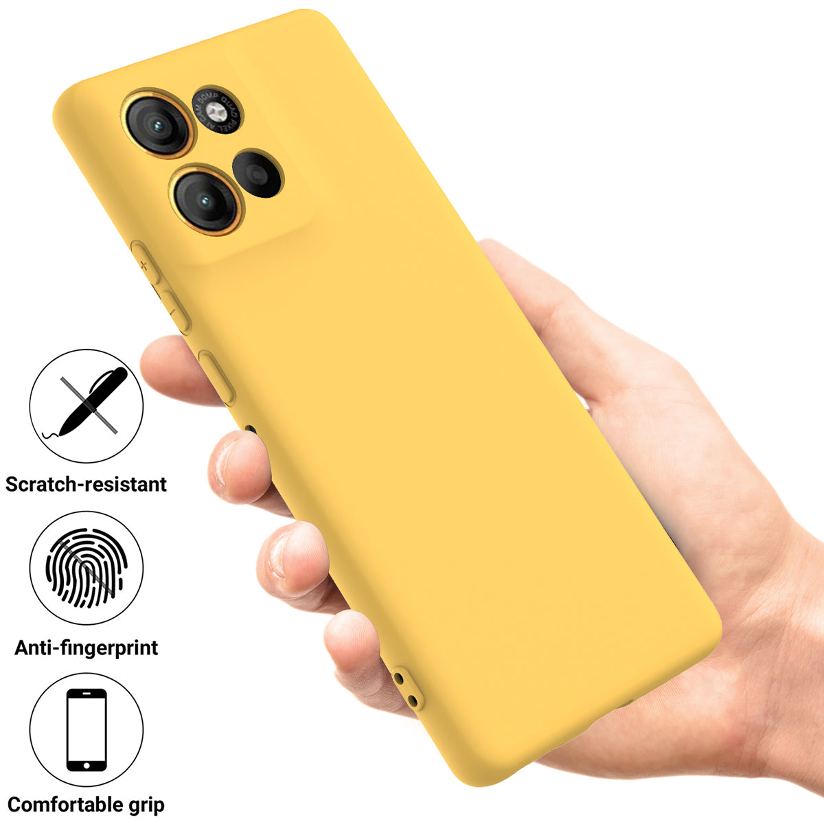 For Motorola Moto G100 Pro 5G Liquid Silicone Case Phone Back Cover with Hand Strap - Yellow