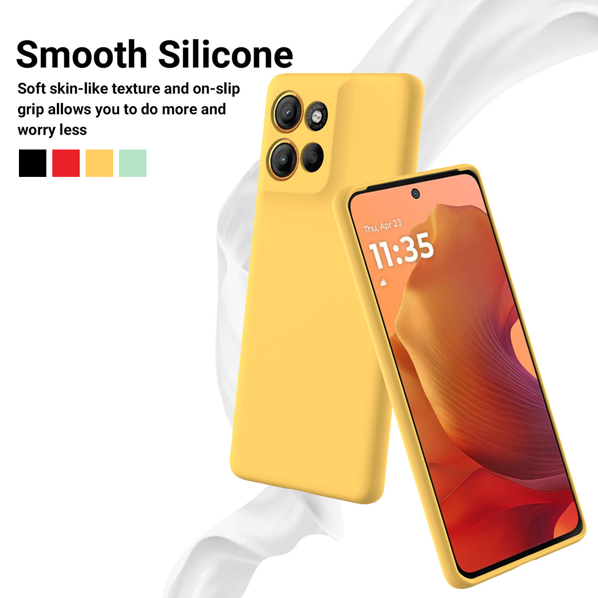 For Motorola Moto G100 Pro 5G Liquid Silicone Case Phone Back Cover with Hand Strap - Yellow